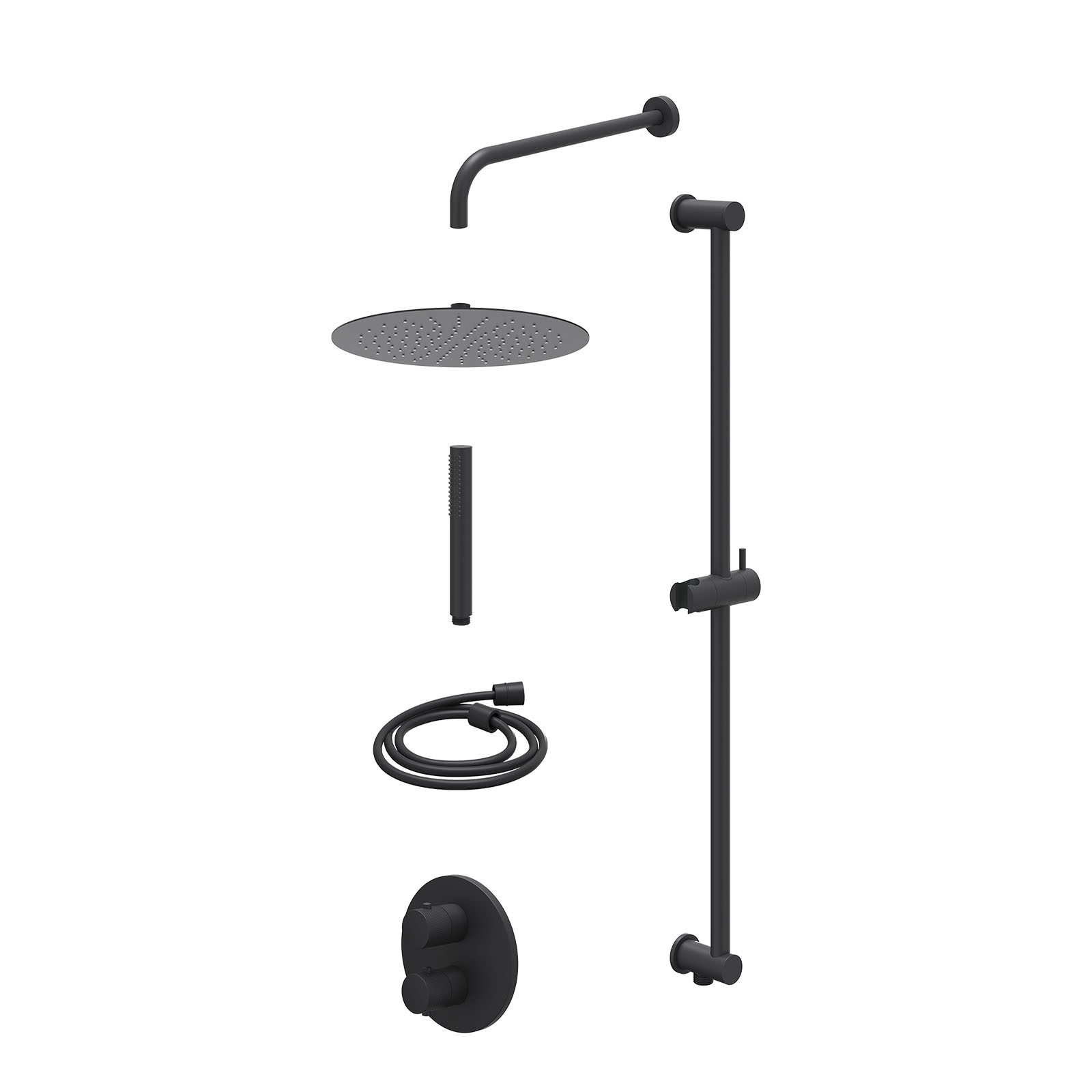 IVY Nexus Regendoucheset inbouw 2-weg - 30cm slim - wandarm - glijstang - staafhanddouche - excl. inbouwbox - Mat zwart