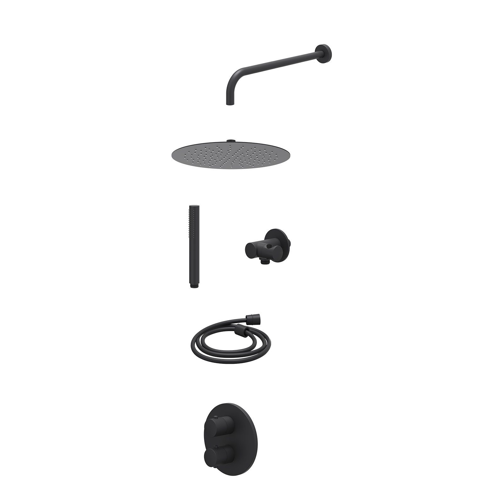 IVY Nexus Regendoucheset inbouw 2-weg - 30cm slim - wandarm - verstelbare steun - staafhanddouche - excl. inbouwbox - Mat zwart