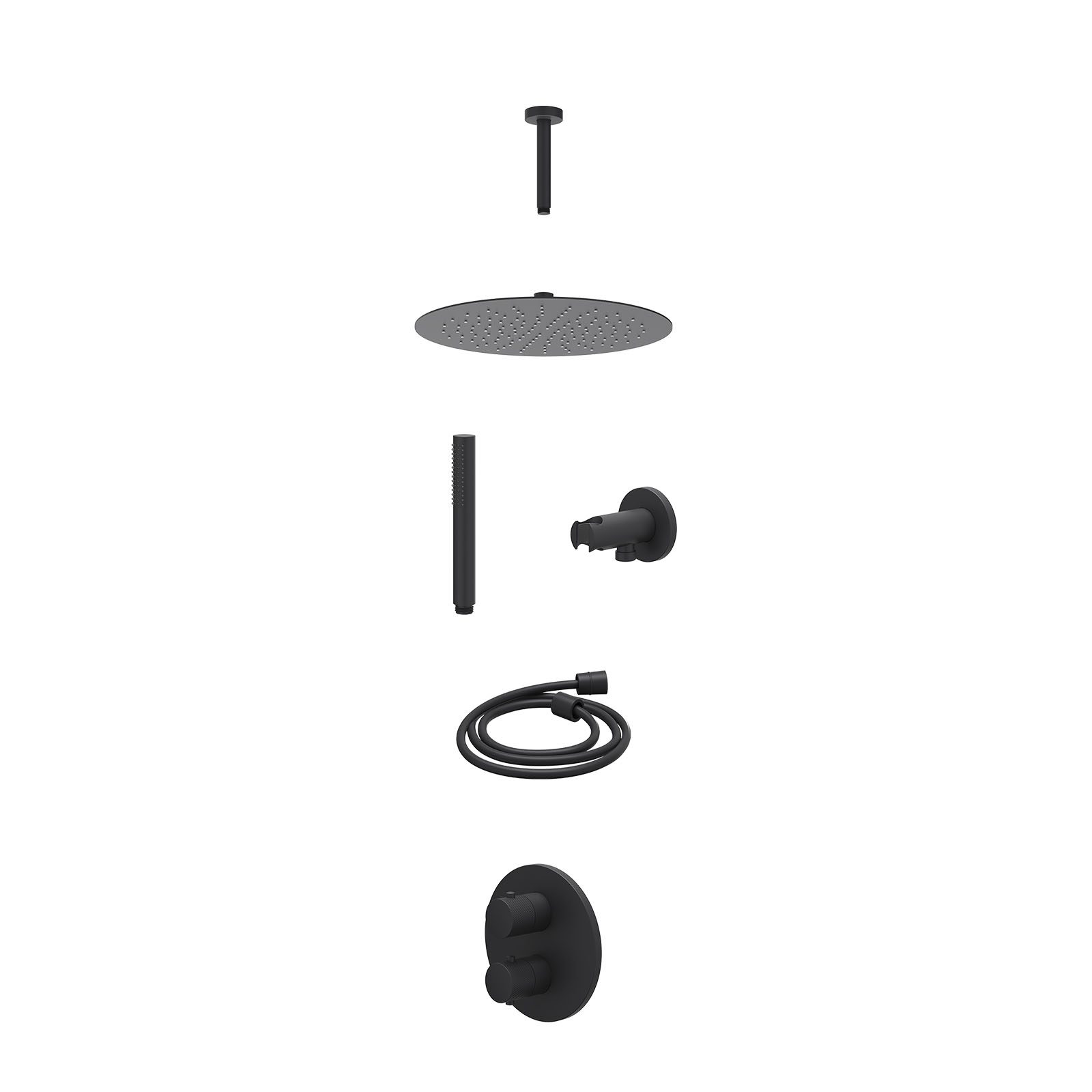IVY Nexus Regendoucheset inbouw 2-weg - 30cm slim - plafond 15cm - wandhouder - staafhanddouche - excl. inbouwbox - Mat zwart