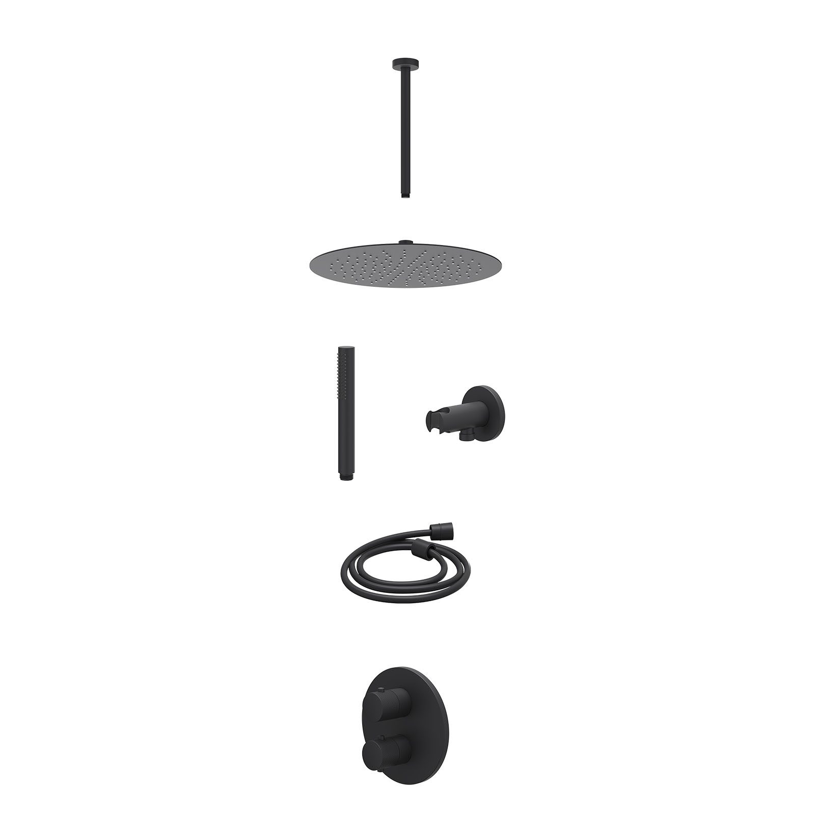 IVY Nexus Regendoucheset inbouw 2-weg - 30cm slim - plafond 30cm - wandhouder - staafhanddouche - excl. inbouwbox - Mat zwart