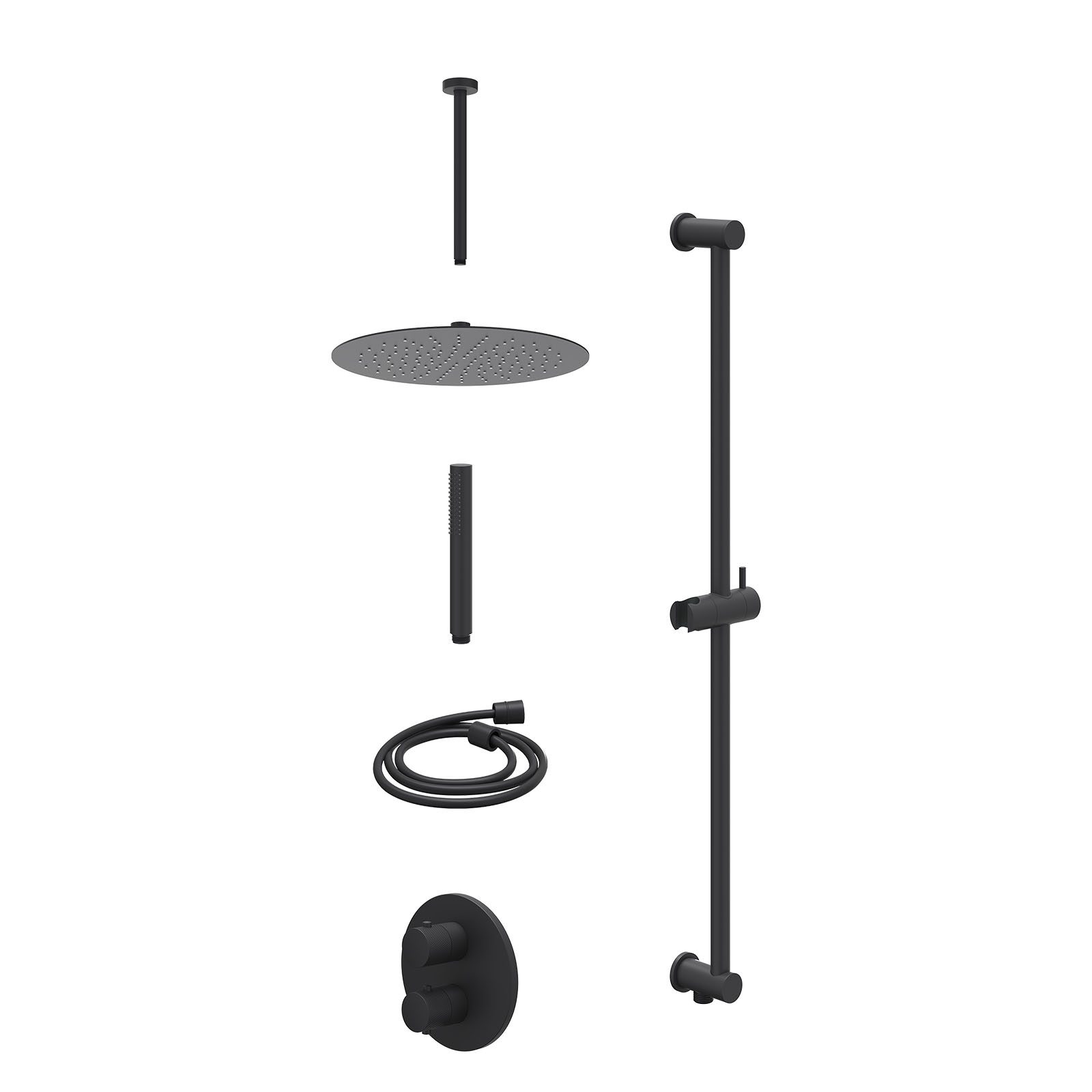 IVY Nexus Regendoucheset inbouw 2-weg - 30cm slim - plafond 30cm - glijstang - staafhanddouche - excl. inbouwbox - Mat zwart