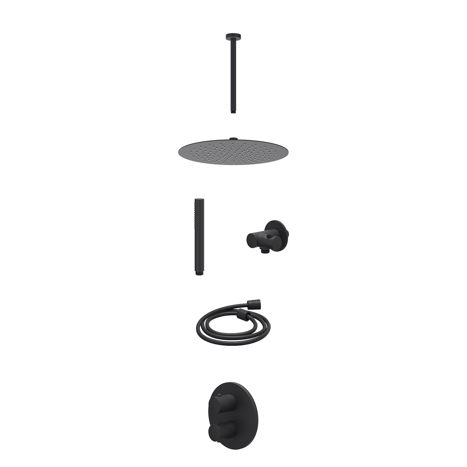 IVY Nexus Regendoucheset inbouw 2-weg - 30cm slim - plafond 30cm - verstelbare steun - staafhanddouche - excl. inbouwbox - Mat zwart