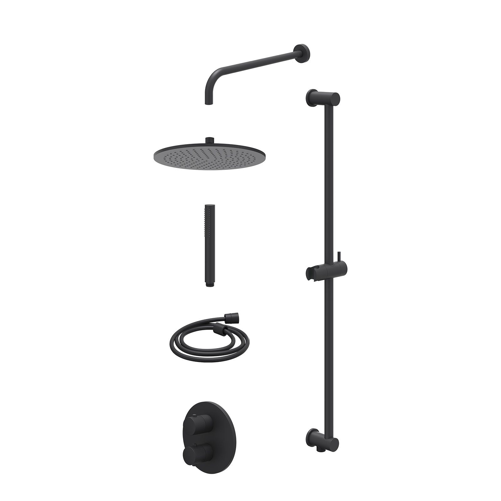 IVY Nexus Regendoucheset inbouw 2-weg - 30cm medium - wandarm - glijstang - staafhanddouche - excl. inbouwbox - Mat zwart