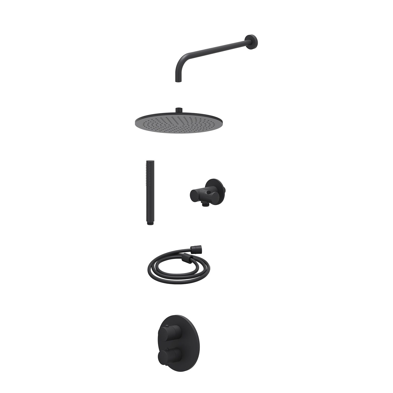 IVY Nexus Regendoucheset inbouw 2-weg - 30cm medium - wandarm - verstelbare steun - staafhanddouche - excl. inbouwbox - Mat zwart