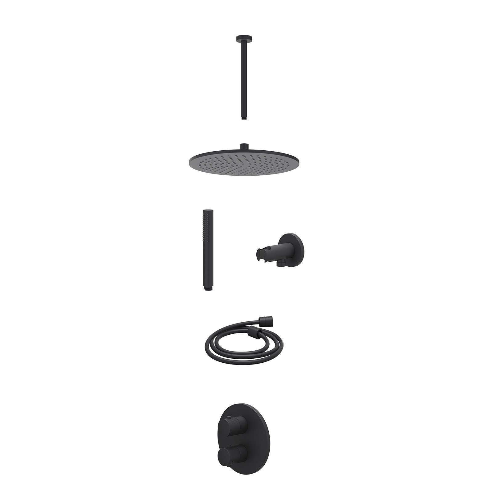 IVY Nexus Regendoucheset inbouw 2-weg - 30cm medium - plafond 30cm - wandhouder - staafhanddouche - excl. inbouwbox - Mat zwart