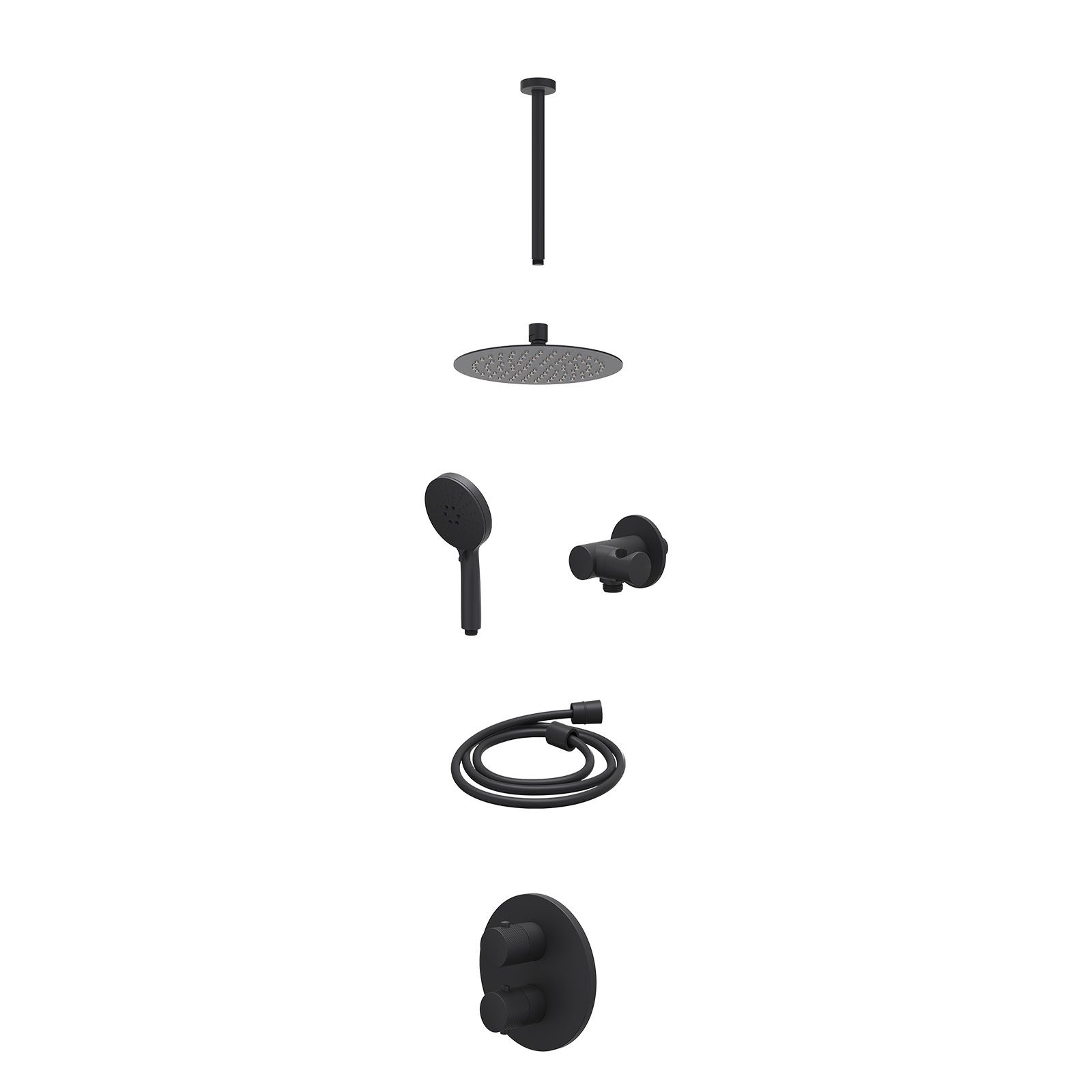IVY Nexus Regendoucheset inbouw 2-weg - 20cm slim - plafond 30cm - verstelbare steun - 3-standen - excl. inbouwbox - Mat zwart