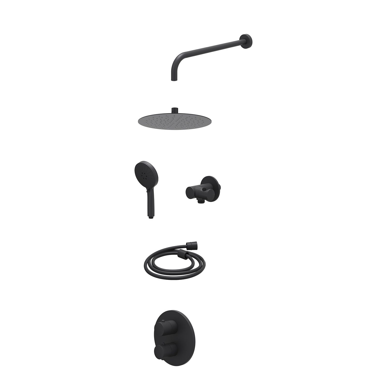 IVY Nexus Regendoucheset inbouw 2-weg - 25cm slim - wandarm - verstelbare steun - 3-standen - excl. inbouwbox - Mat zwart