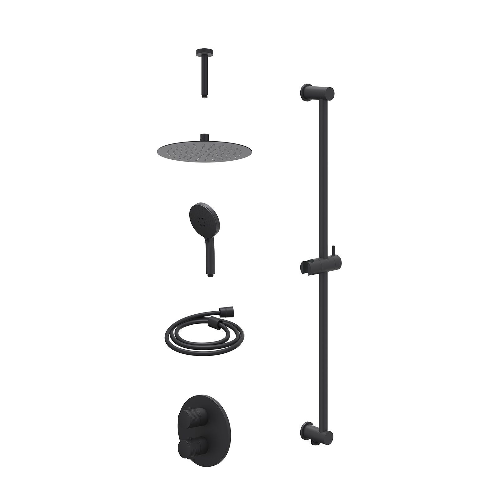 IVY Nexus Regendoucheset inbouw 2-weg - 25cm slim - plafond 15cm - glijstang - 3-standen - excl. inbouwbox - Mat zwart