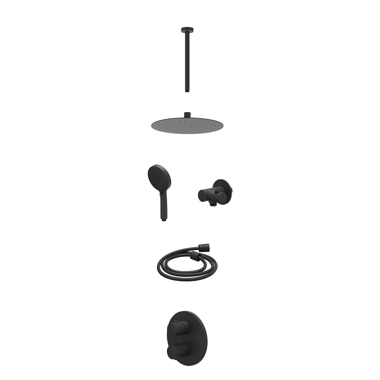 IVY Nexus Regendoucheset inbouw 2-weg - 25cm slim - plafond 30cm - verstelbare steun - 3-standen - excl. inbouwbox - Mat zwart