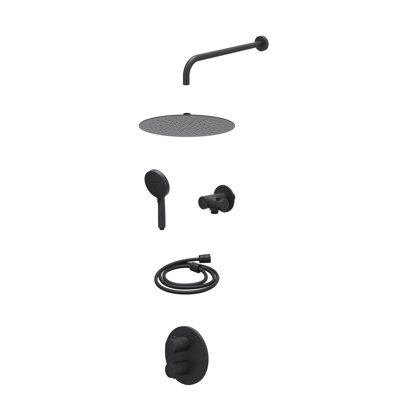 IVY Nexus Regendoucheset inbouw 2-weg - 30cm slim - wandarm - verstelbare steun - 3-standen - excl. inbouwbox - Mat zwart