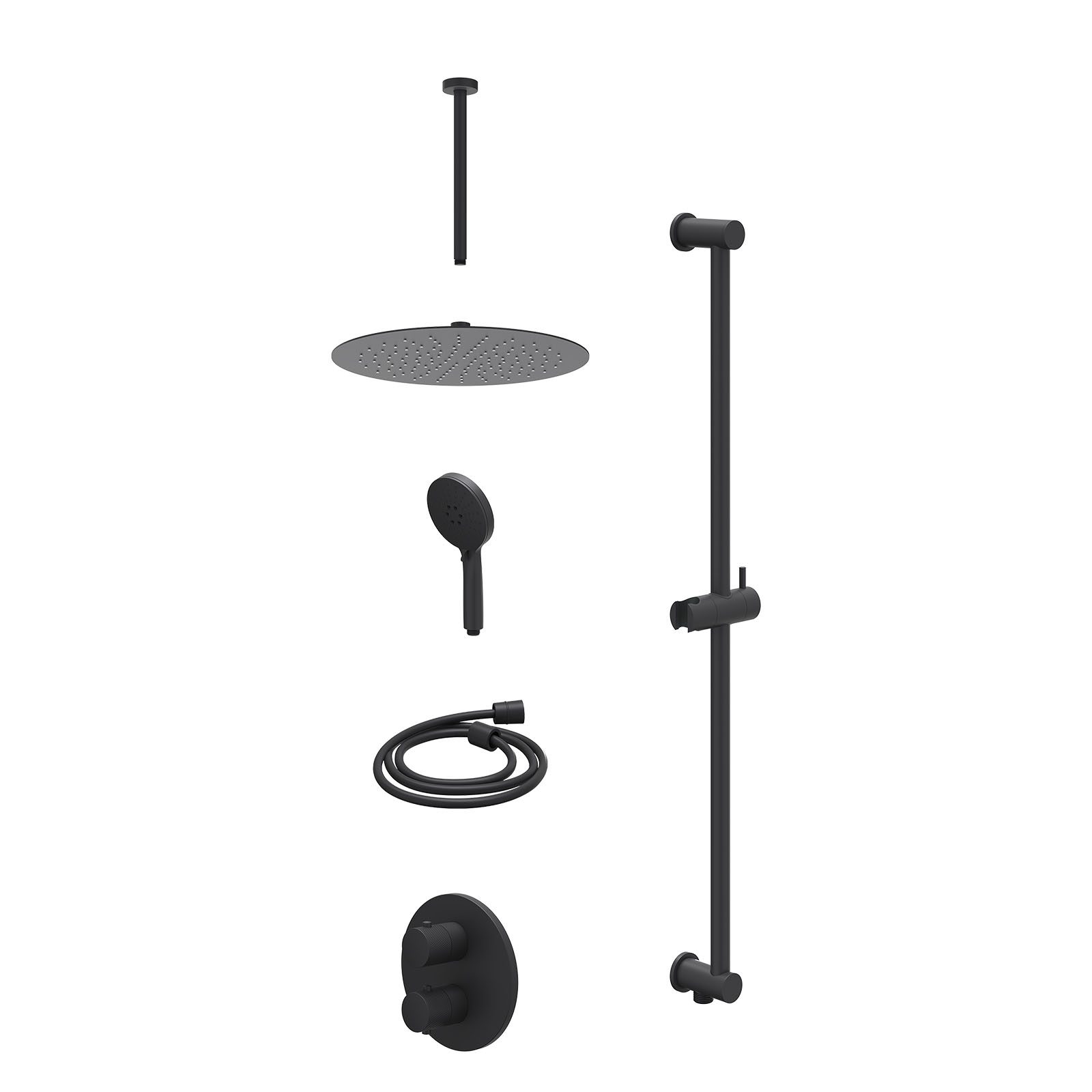 IVY Nexus Regendoucheset inbouw 2-weg - 30cm slim - plafond 30cm - glijstang - 3-standen - excl. inbouwbox - Mat zwart