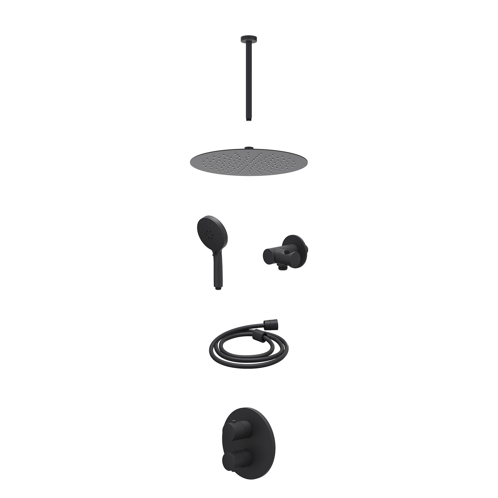 IVY Nexus Regendoucheset inbouw 2-weg - 30cm slim - plafond 30cm - verstelbare steun - 3-standen - excl. inbouwbox - Mat zwart