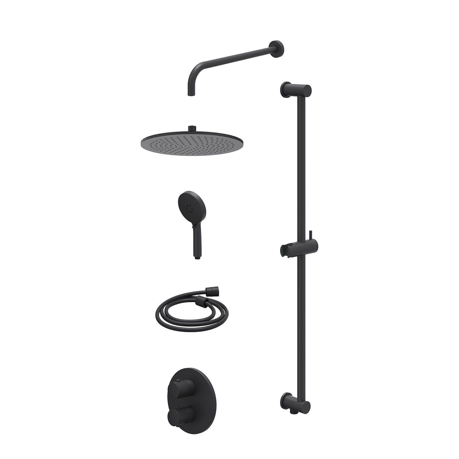 IVY Nexus Regendoucheset inbouw 2-weg - 30cm medium - wandarm - glijstang - 3-standen - excl. inbouwbox - Mat zwart