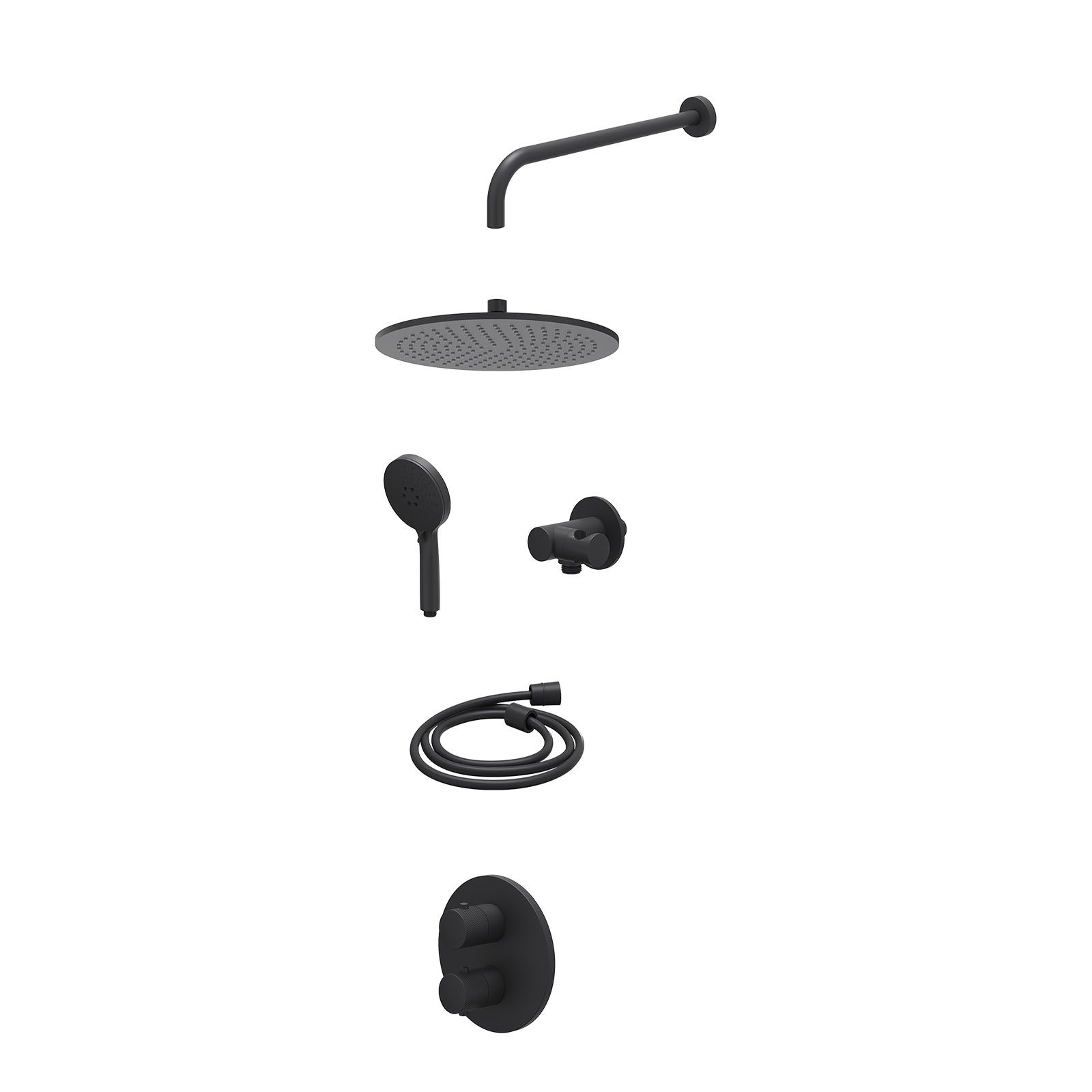 IVY Nexus Regendoucheset inbouw 2-weg - 30cm medium - wandarm - verstelbare steun - 3-standen - excl. inbouwbox - Mat zwart
