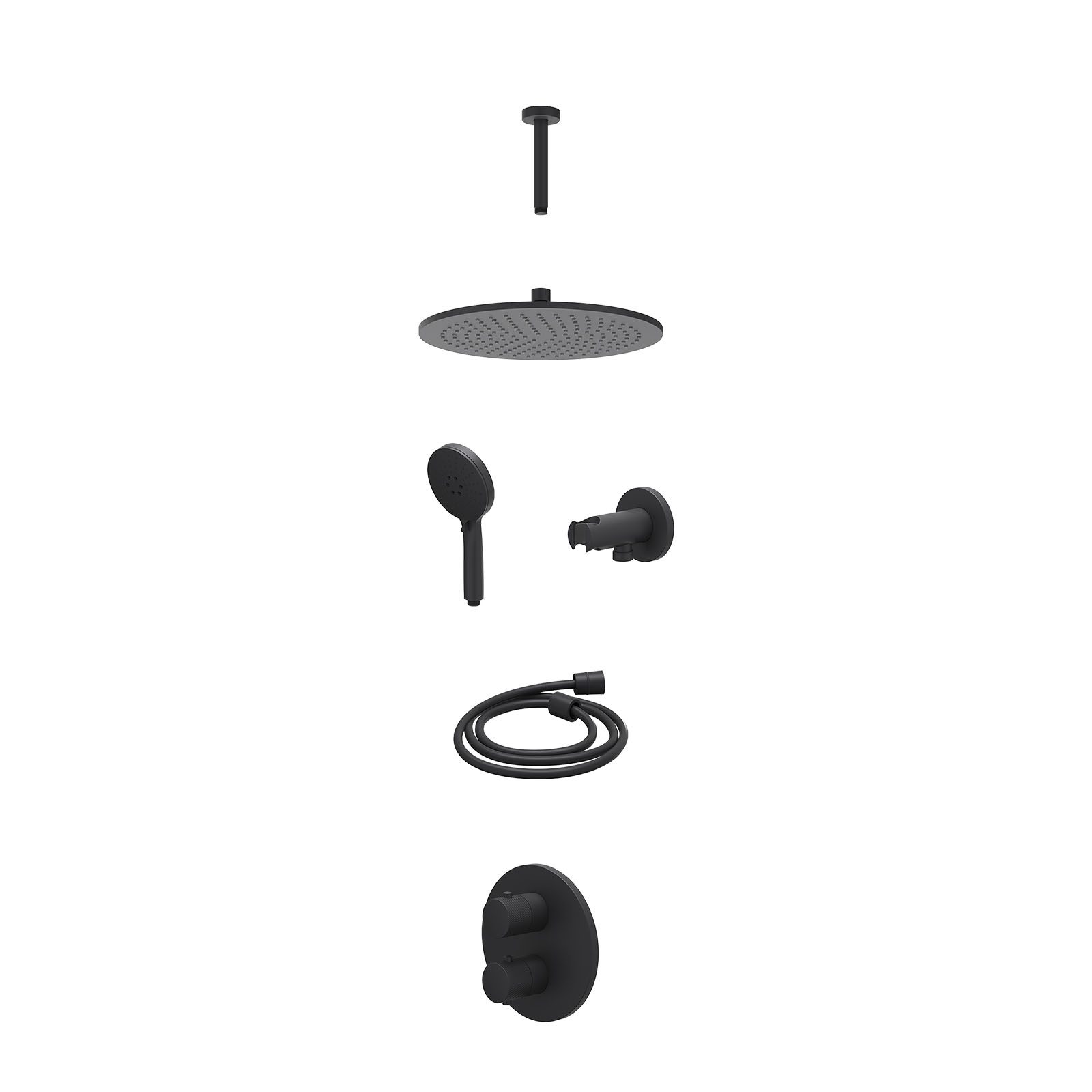 IVY Nexus Regendoucheset inbouw 2-weg - 30cm medium - plafond 15cm - wandhouder - 3-standen - excl. inbouwbox - Mat zwart