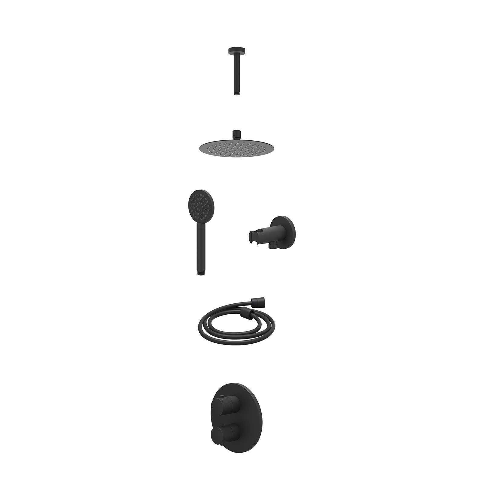 IVY Nexus Regendoucheset inbouw 2-weg - 20cm slim - plafond 15cm - wandhouder - satin spray - excl. inbouwbox - Mat zwart
