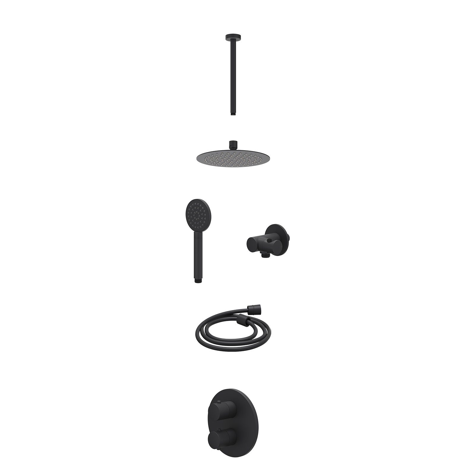 IVY Nexus Regendoucheset inbouw 2-weg - 20cm slim - plafond 30cm - verstelbare steun - satin spray - excl. inbouwbox - Mat zwart