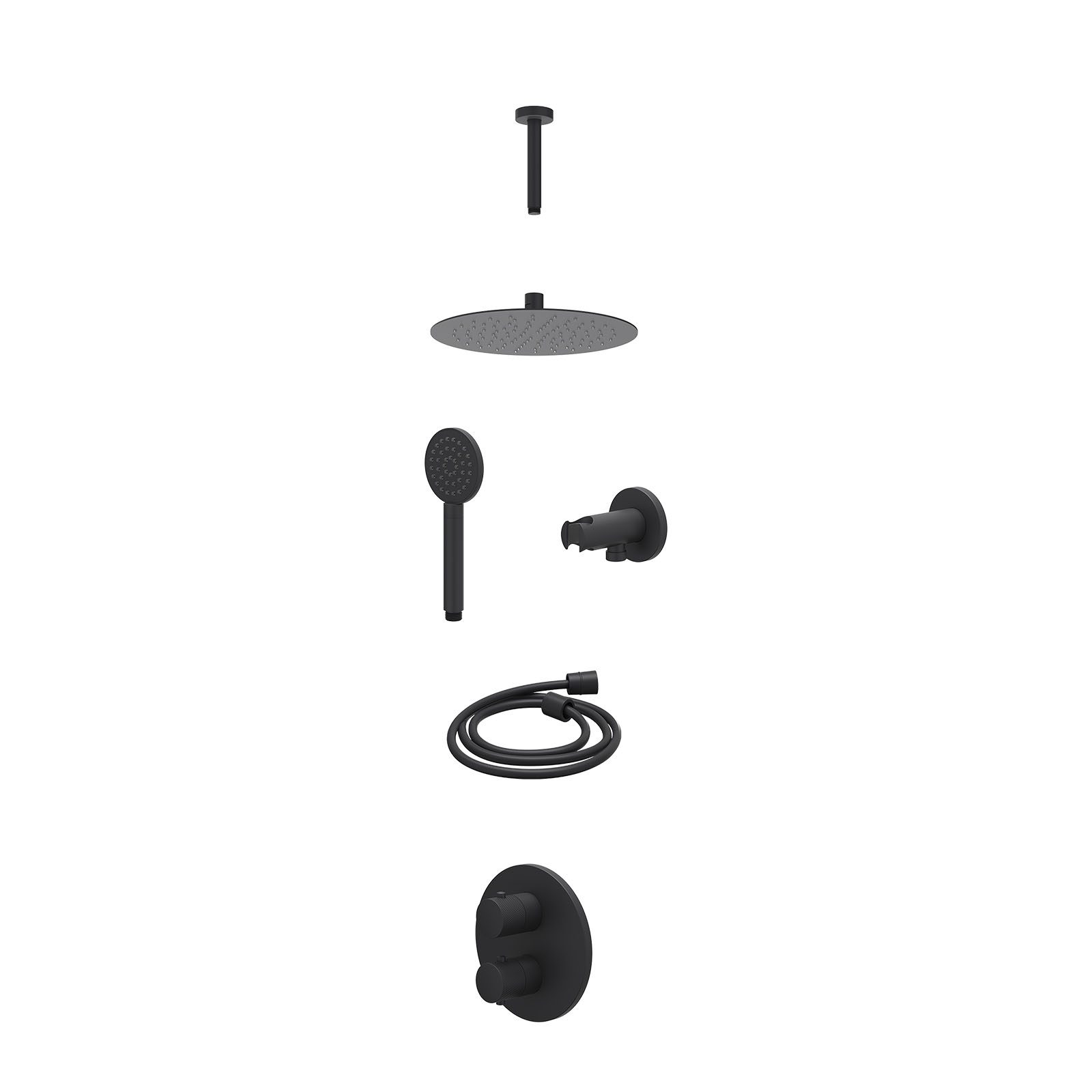 IVY Nexus Regendoucheset inbouw 2-weg - 25cm slim - plafond 15cm - wandhouder - satin spray - excl. inbouwbox - Mat zwart