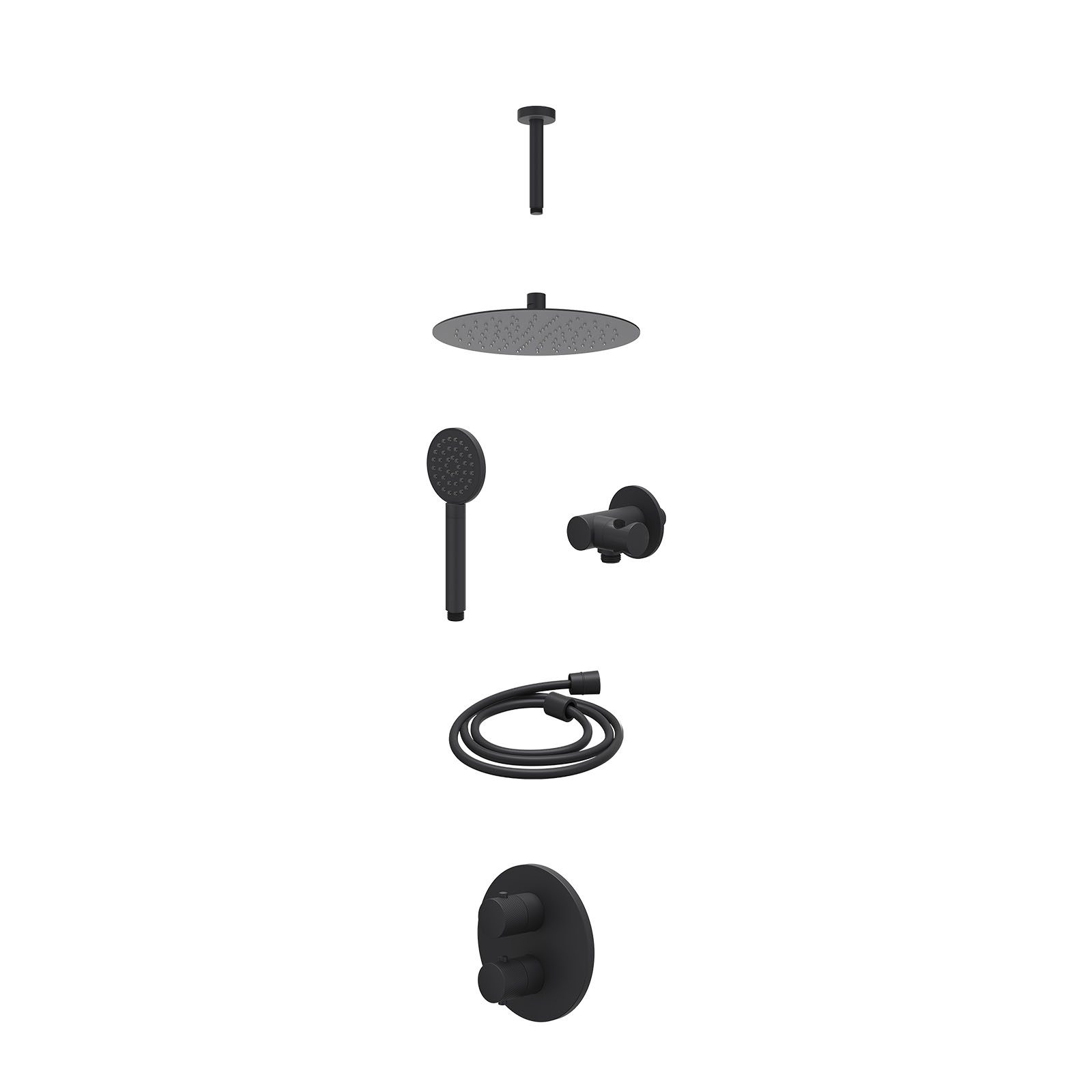 IVY Nexus Regendoucheset inbouw 2-weg - 25cm slim - plafond 15cm - verstelbare steun - satin spray - excl. inbouwbox - Mat zwart