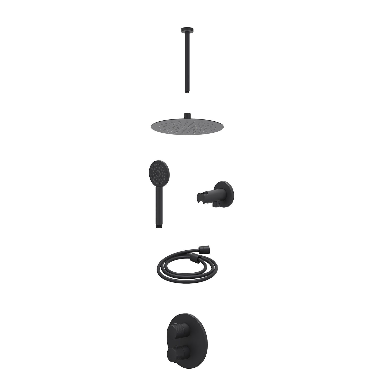 IVY Nexus Regendoucheset inbouw 2-weg - 25cm slim - plafond 30cm - wandhouder - satin spray - excl. inbouwbox - Mat zwart