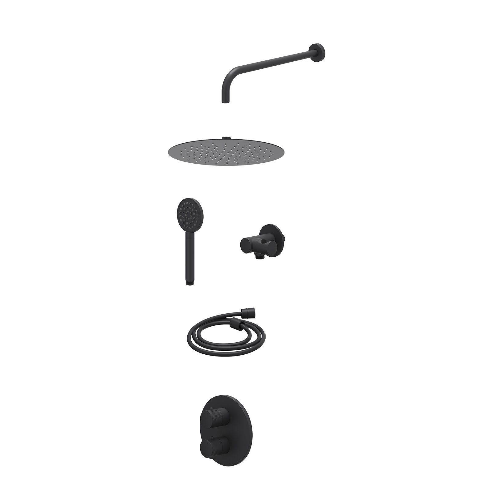 IVY Nexus Regendoucheset inbouw 2-weg - 30cm slim - wandarm - verstelbare steun - satin spray - excl. inbouwbox - Mat zwart