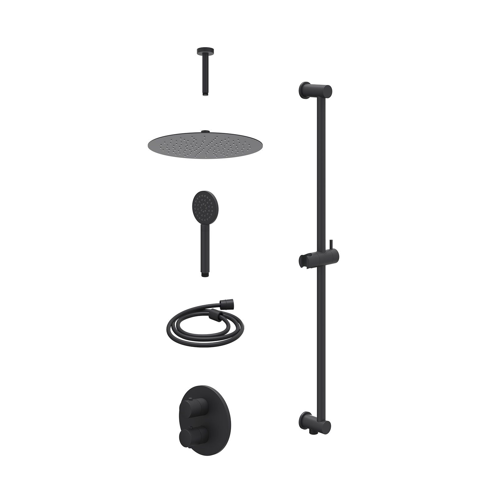 IVY Nexus Regendoucheset inbouw 2-weg - 30cm slim - plafond 15cm - glijstang - satin spray - excl. inbouwbox - Mat zwart