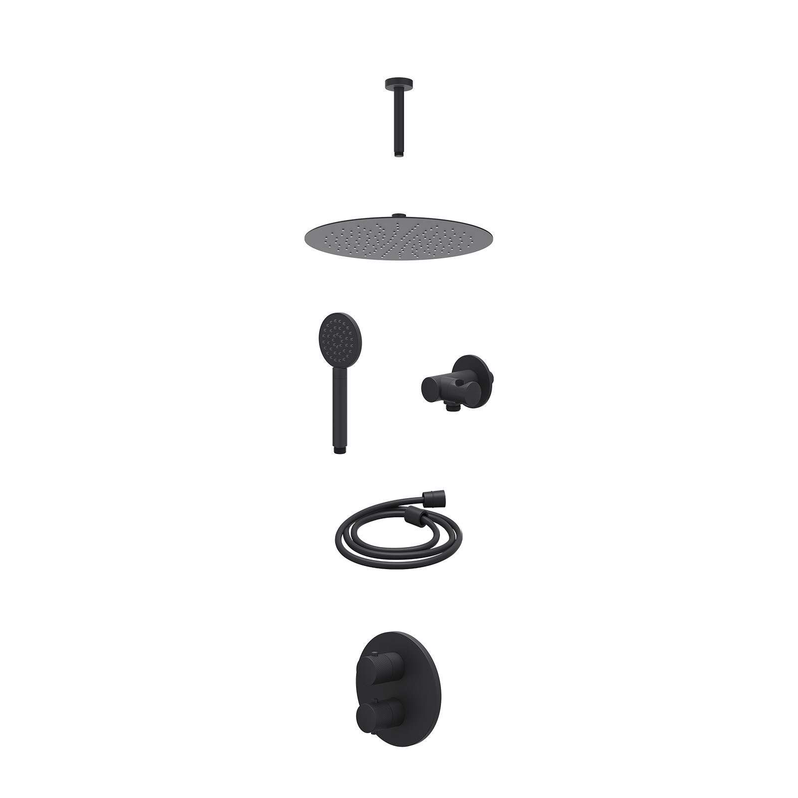 IVY Nexus Regendoucheset inbouw 2-weg - 30cm slim - plafond 15cm - verstelbare steun - satin spray - excl. inbouwbox - Mat zwart