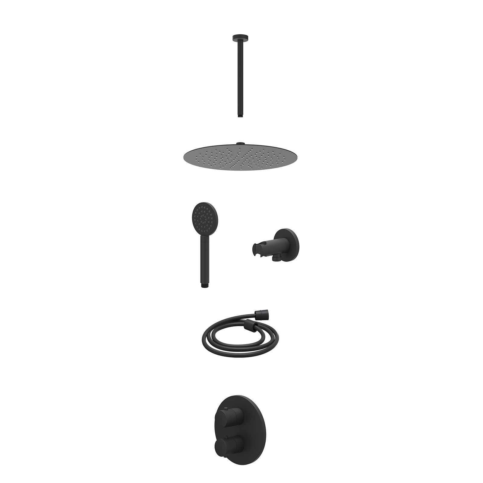IVY Nexus Regendoucheset inbouw 2-weg - 30cm slim - plafond 30cm - wandhouder - satin spray - excl. inbouwbox - Mat zwart
