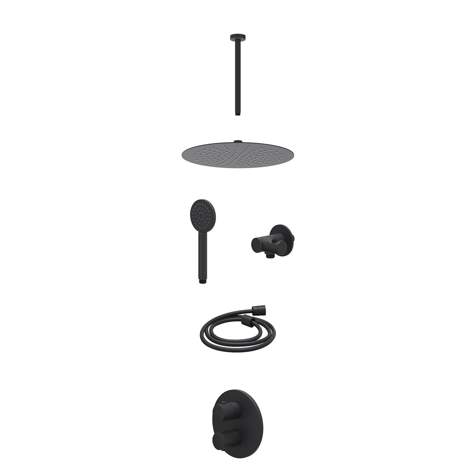 IVY Nexus Regendoucheset inbouw 2-weg - 30cm slim - plafond 30cm - verstelbare steun - satin spray - excl. inbouwbox - Mat zwart