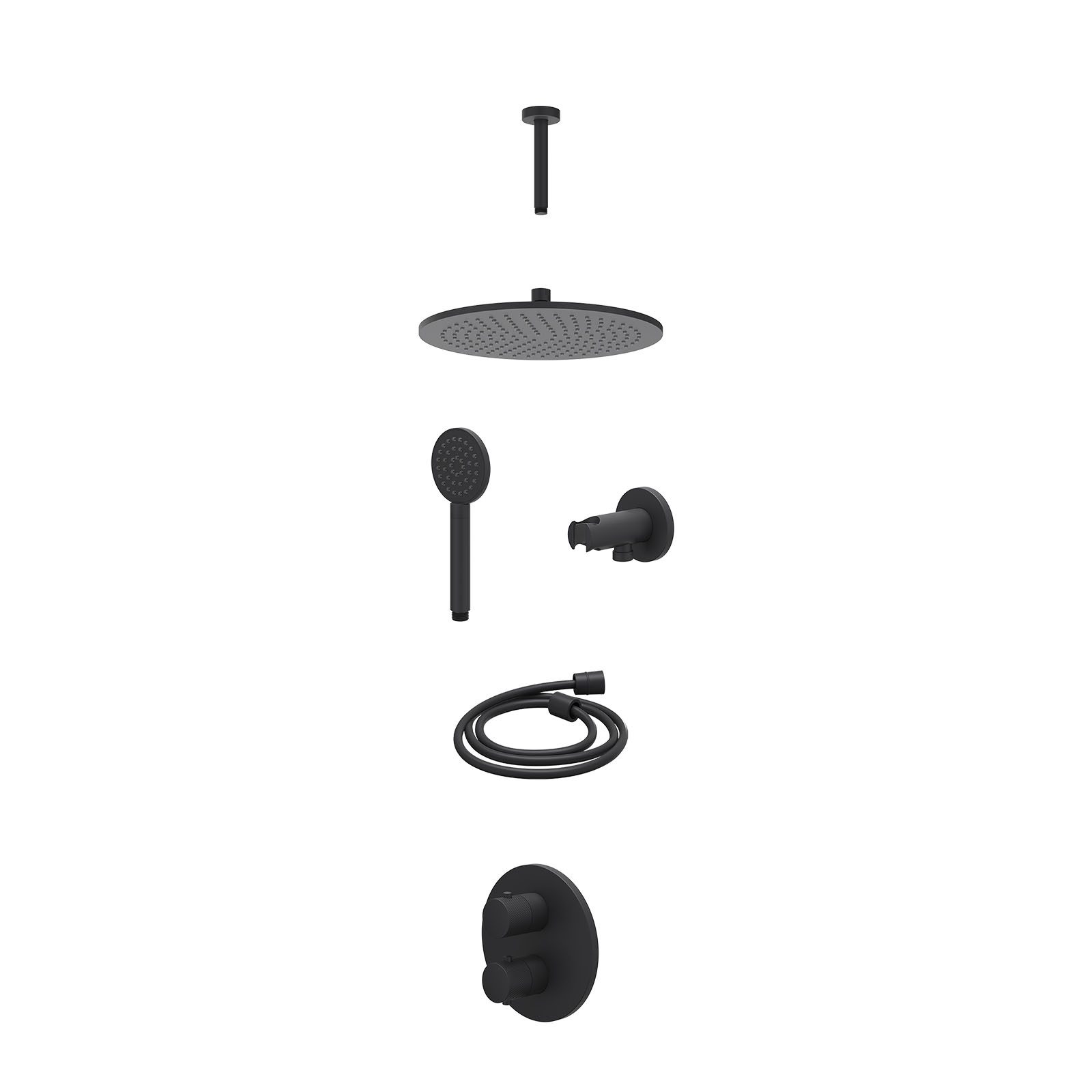 IVY Nexus Regendoucheset inbouw 2-weg - 30cm medium - plafond 15cm - wandhouder - satin spray - excl. inbouwbox - Mat zwart