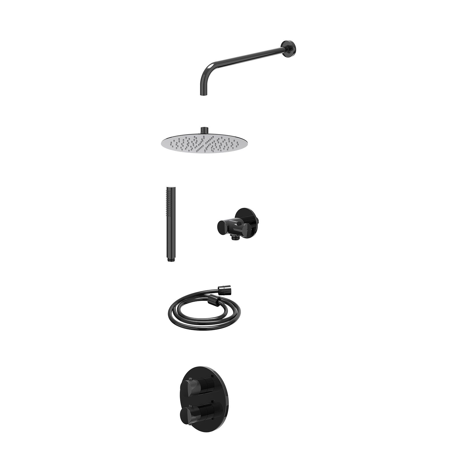 IVY Nexus Regendoucheset inbouw 2-weg - 25cm slim - wandarm - verstelbare steun - staafhanddouche - excl. inbouwbox - Zwart chroom