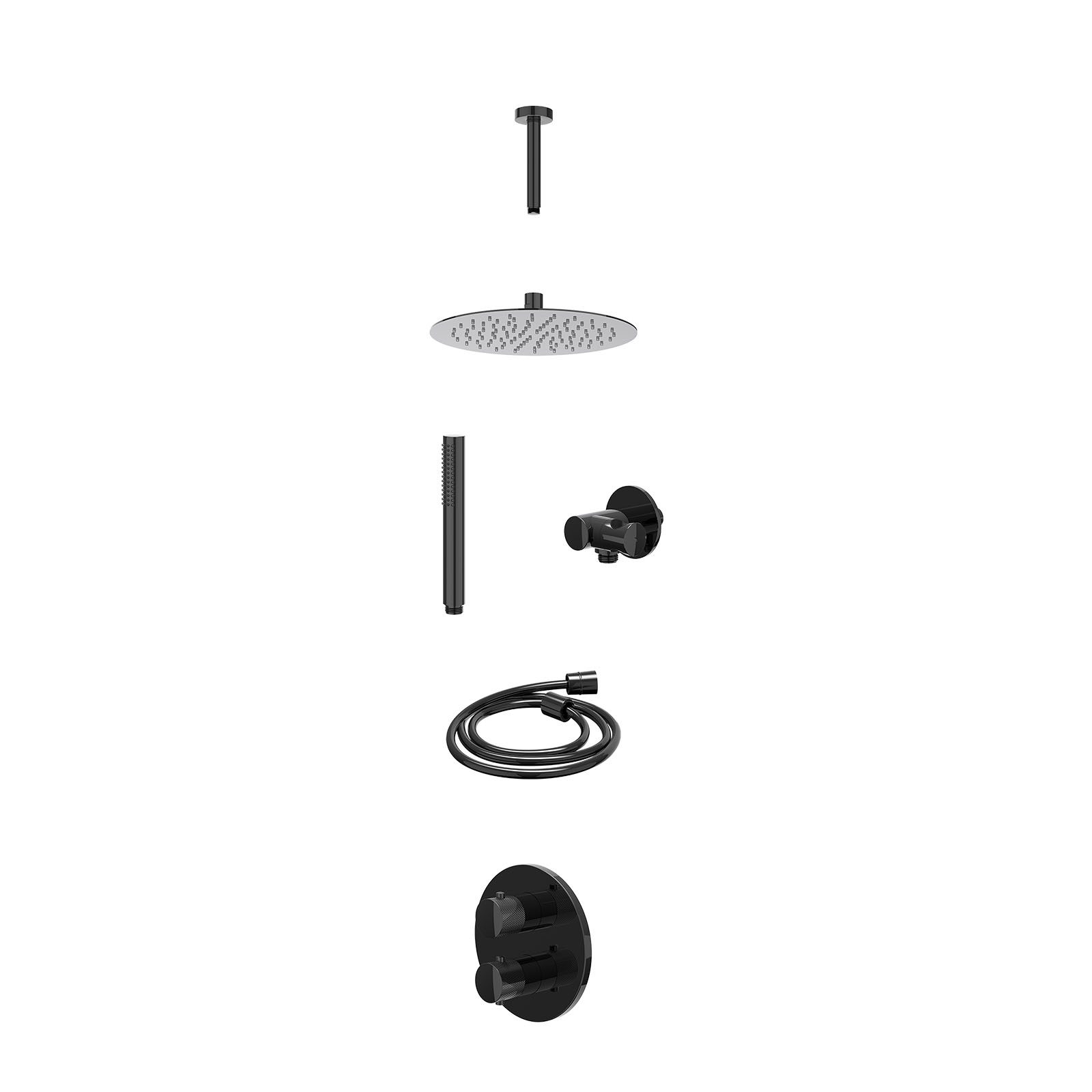 IVY Nexus Regendoucheset inbouw 2-weg - 25cm slim - plafond 15cm - verstelbare steun - staafhanddouche - excl. inbouwbox - Zwart chroom