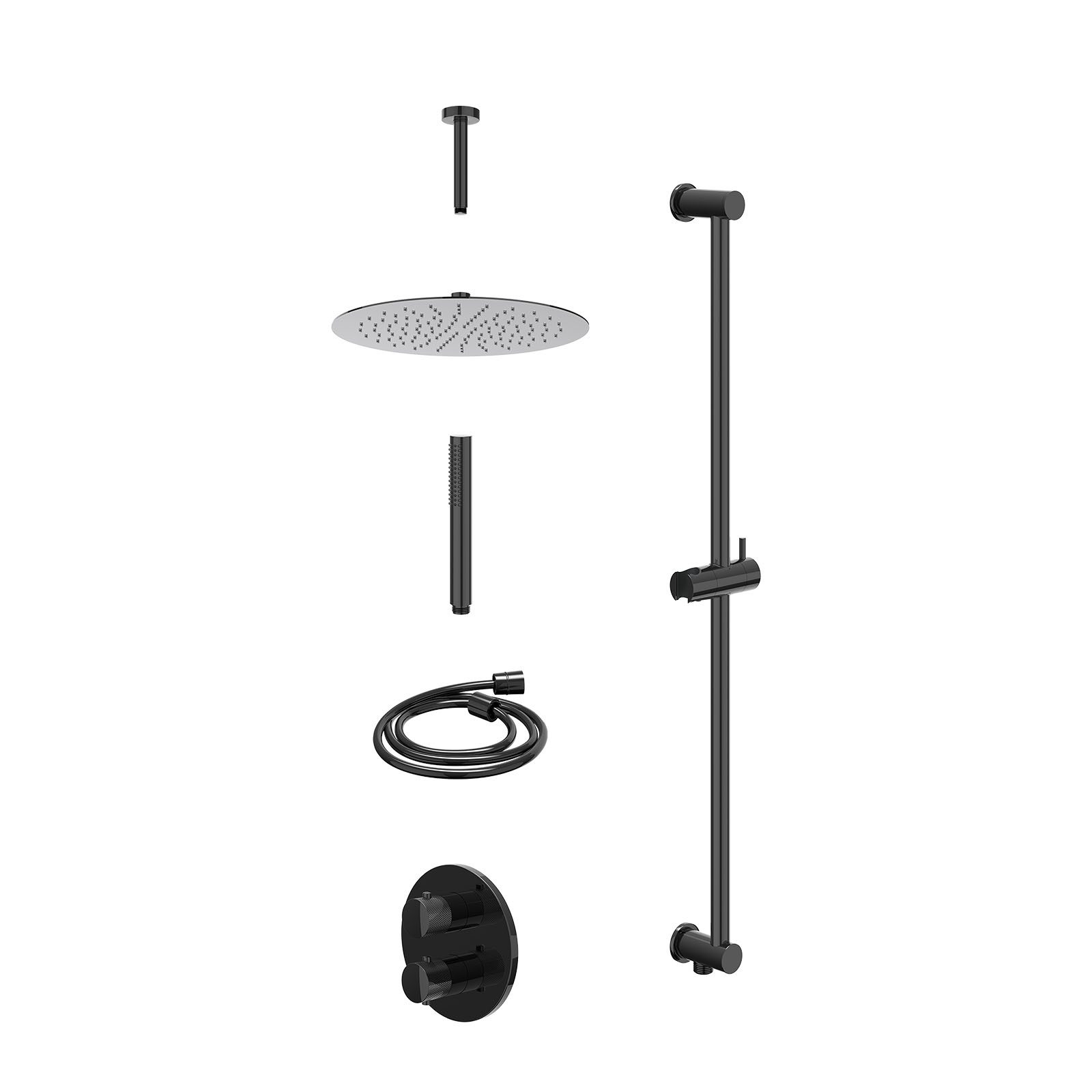 IVY Nexus Regendoucheset inbouw 2-weg - 30cm slim - plafond 15cm - glijstang - staafhanddouche - excl. inbouwbox - Zwart chroom