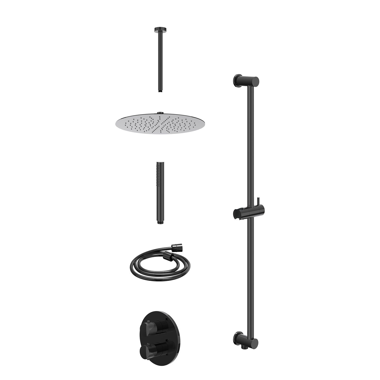 IVY Nexus Regendoucheset inbouw 2-weg - 30cm slim - plafond 30cm - glijstang - staafhanddouche - excl. inbouwbox - Zwart chroom