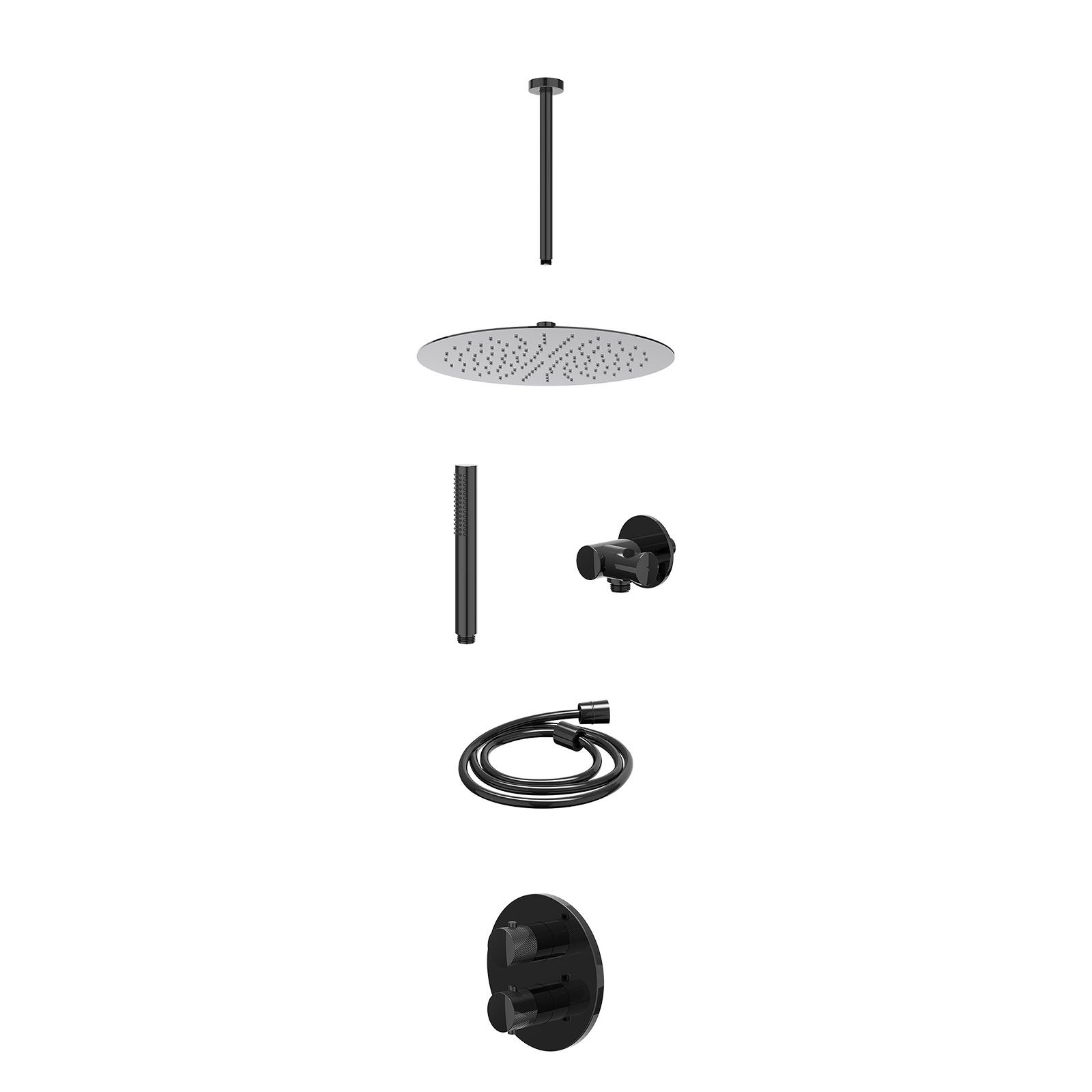 IVY Nexus Regendoucheset inbouw 2-weg - 30cm slim - plafond 30cm - verstelbare steun - staafhanddouche - excl. inbouwbox - Zwart chroom