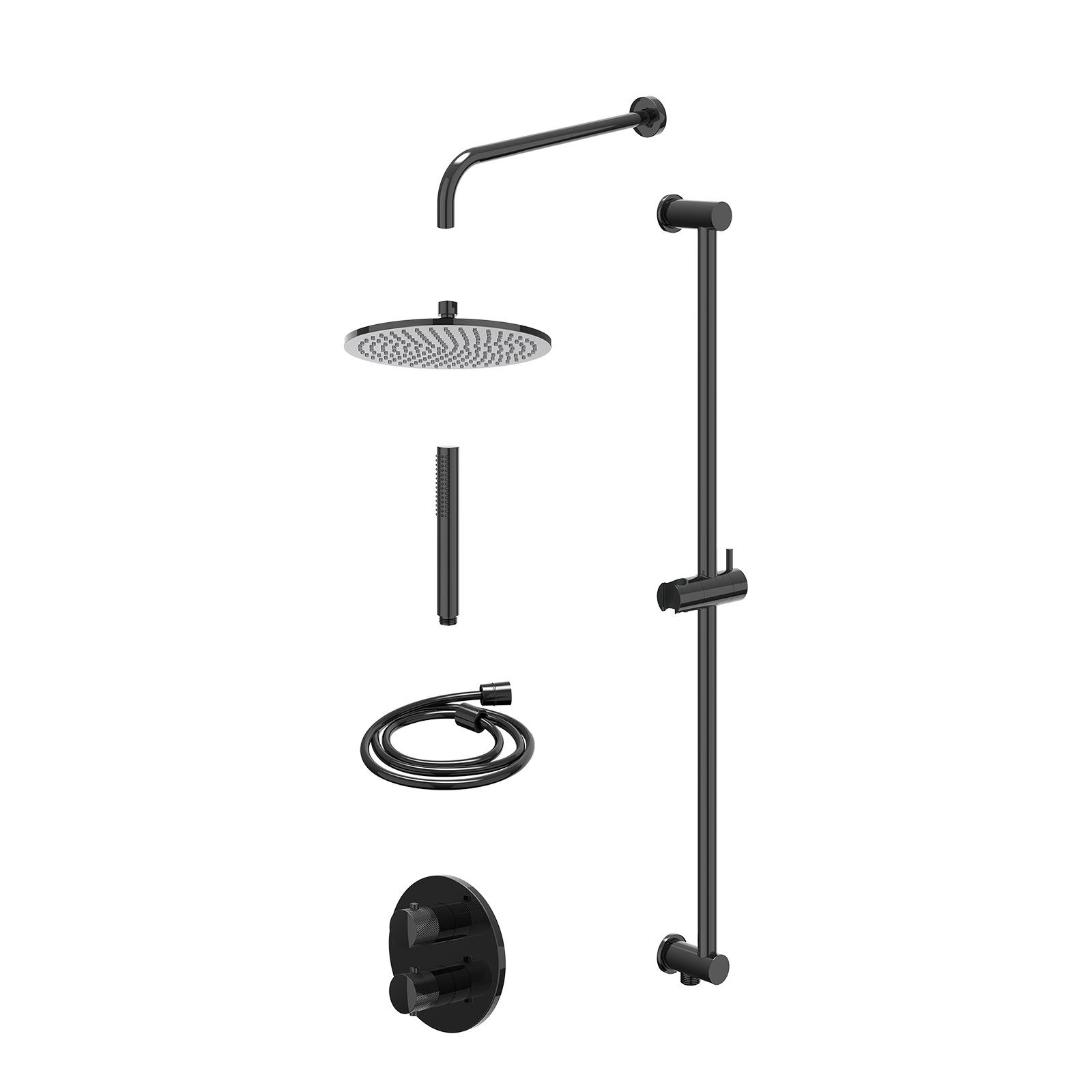 IVY Nexus Regendoucheset inbouw 2-weg - 25cm medium - wandarm - glijstang - staafhanddouche - excl. inbouwbox - Zwart chroom