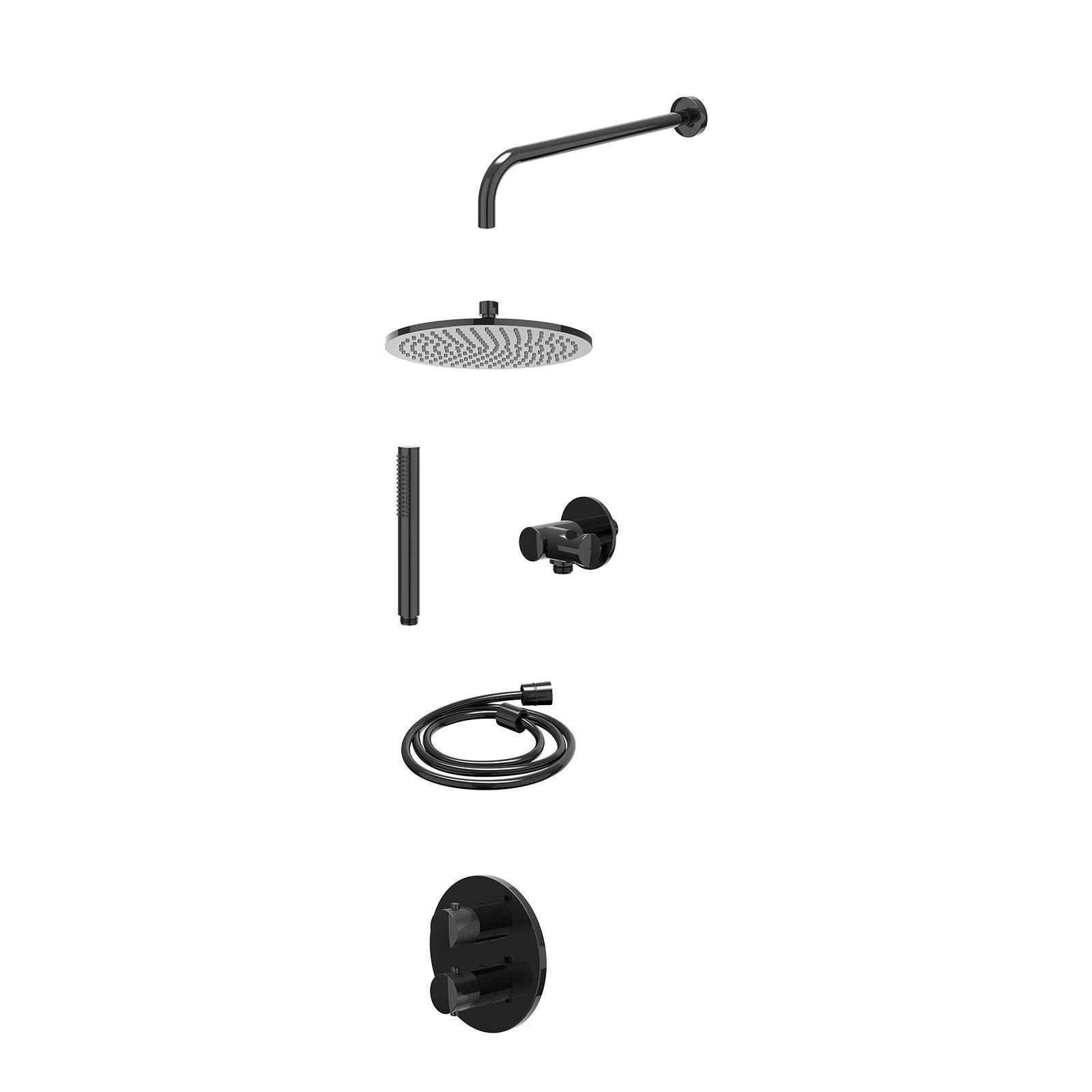 IVY Nexus Regendoucheset inbouw 2-weg - 25cm medium - wandarm - verstelbare steun - staafhanddouche - excl. inbouwbox - Zwart chroom