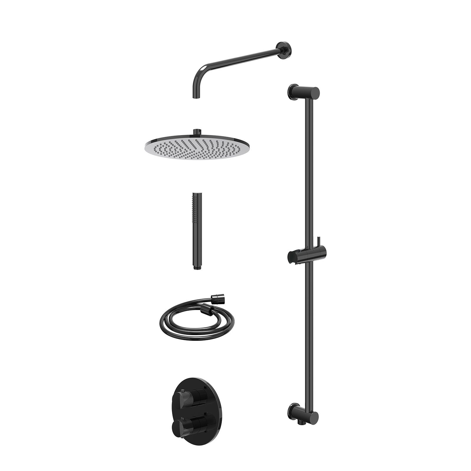 IVY Nexus Regendoucheset inbouw 2-weg - 30cm medium - wandarm - glijstang - staafhanddouche - excl. inbouwbox - Zwart chroom