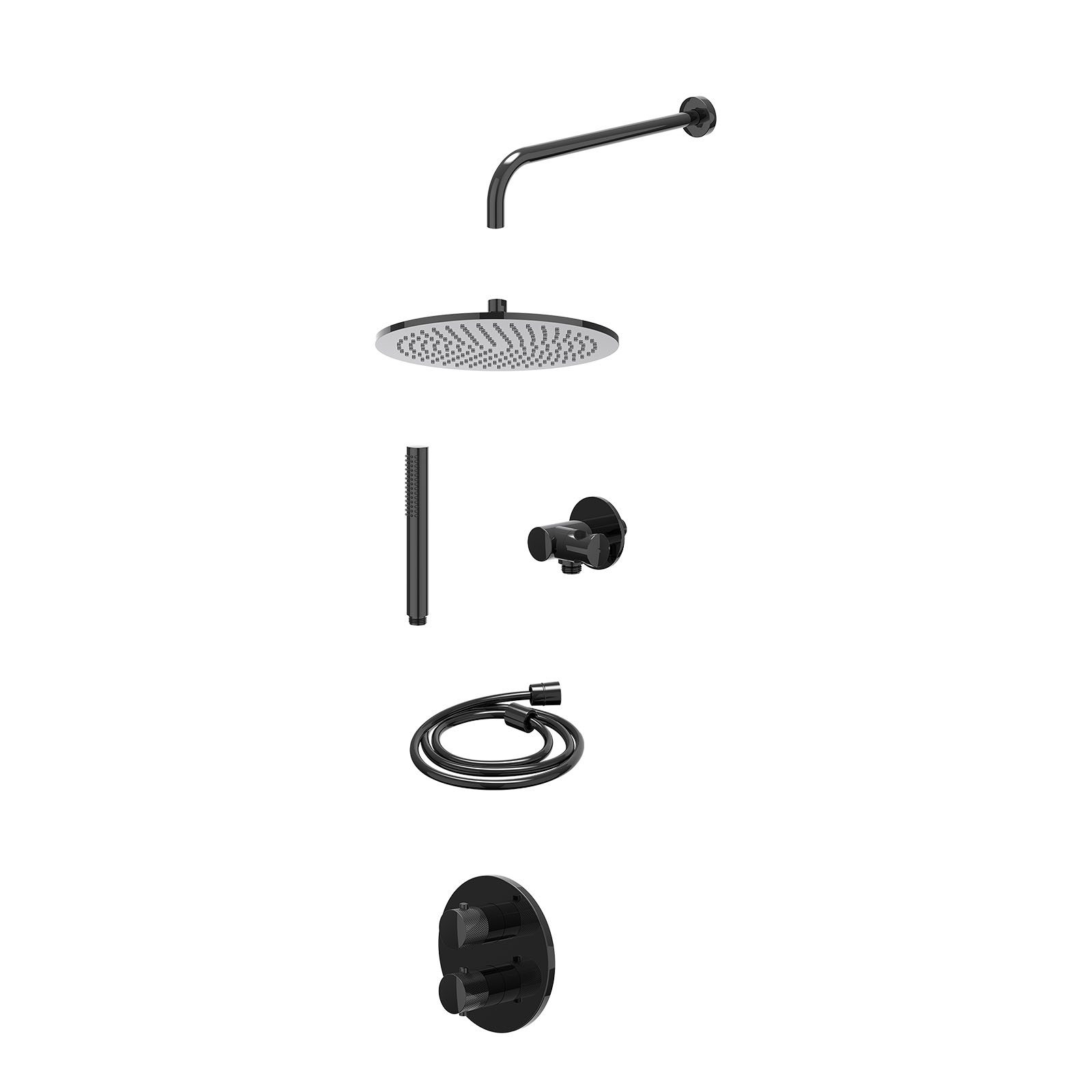 IVY Nexus Regendoucheset inbouw 2-weg - 30cm medium - wandarm - verstelbare steun - staafhanddouche - excl. inbouwbox - Zwart chroom