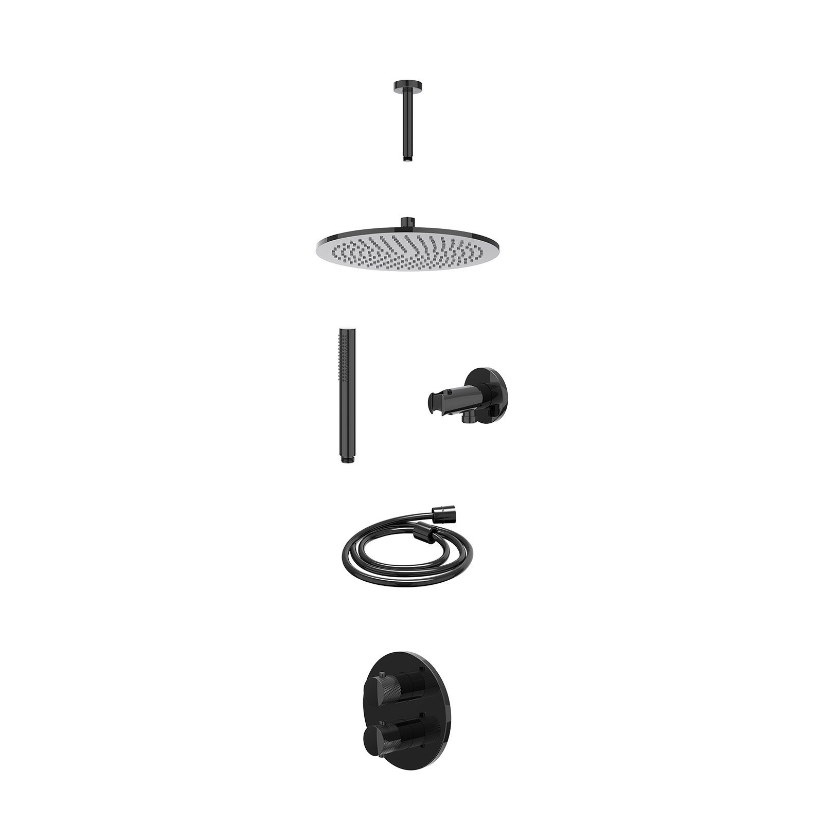 IVY Nexus Regendoucheset inbouw 2-weg - 30cm medium - plafond 15cm - wandhouder - staafhanddouche - excl. inbouwbox - Zwart chroom