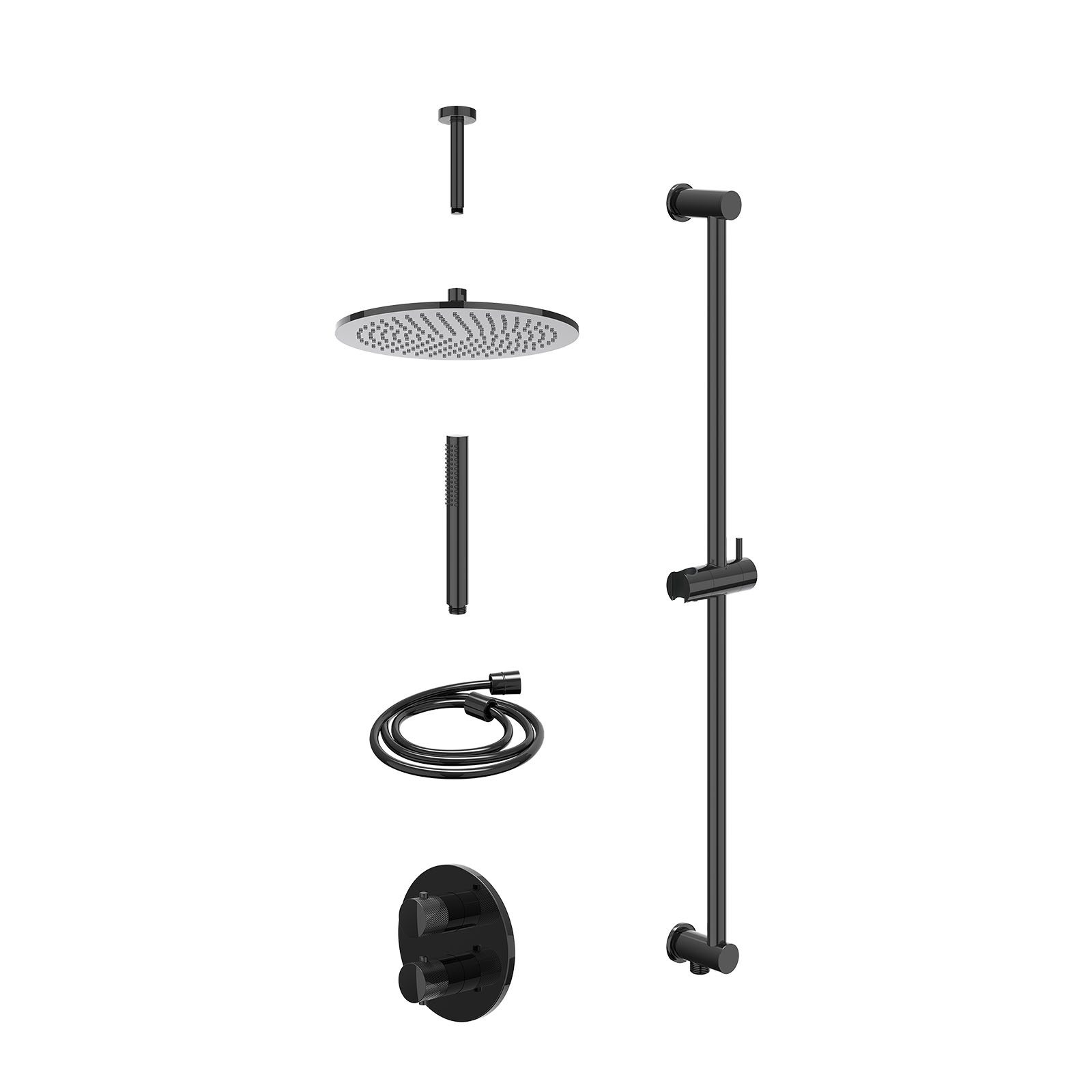 IVY Nexus Regendoucheset inbouw 2-weg - 30cm medium - plafond 15cm - glijstang - staafhanddouche - excl. inbouwbox - Zwart chroom
