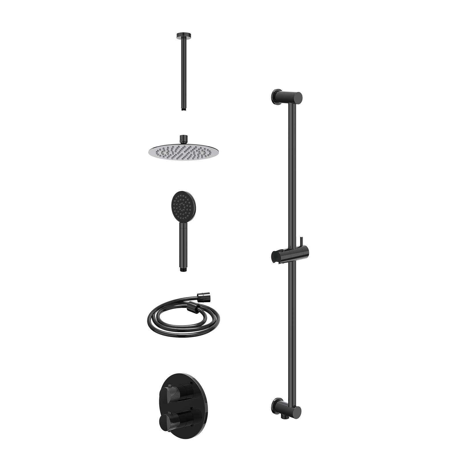 IVY Nexus Regendoucheset inbouw 2-weg - 20cm slim - plafond 30cm - glijstang - satin spray - excl. inbouwbox - Zwart chroom