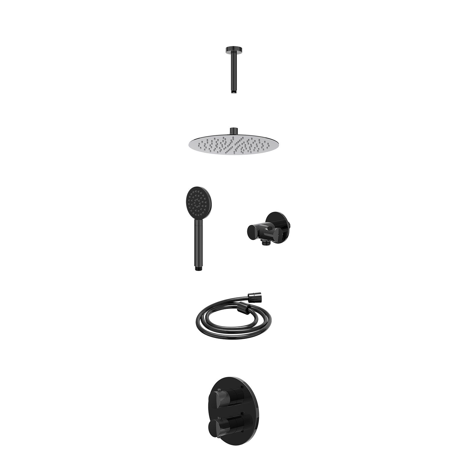 IVY Nexus Regendoucheset inbouw 2-weg - 25cm slim - plafond 15cm - verstelbare steun - satin spray - excl. inbouwbox - Zwart chroom