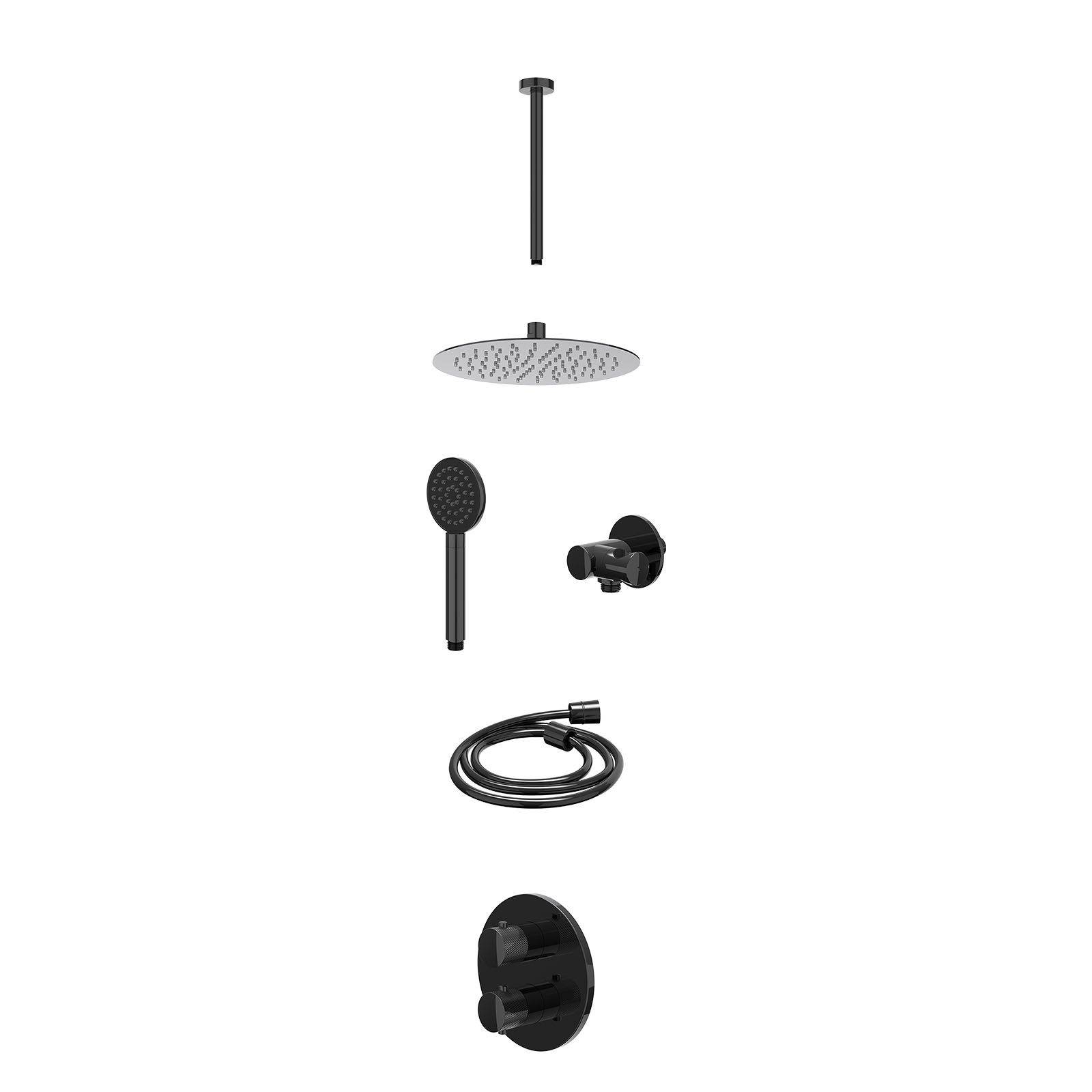 IVY Nexus Regendoucheset inbouw 2-weg - 25cm slim - plafond 30cm - verstelbare steun - satin spray - excl. inbouwbox - Zwart chroom