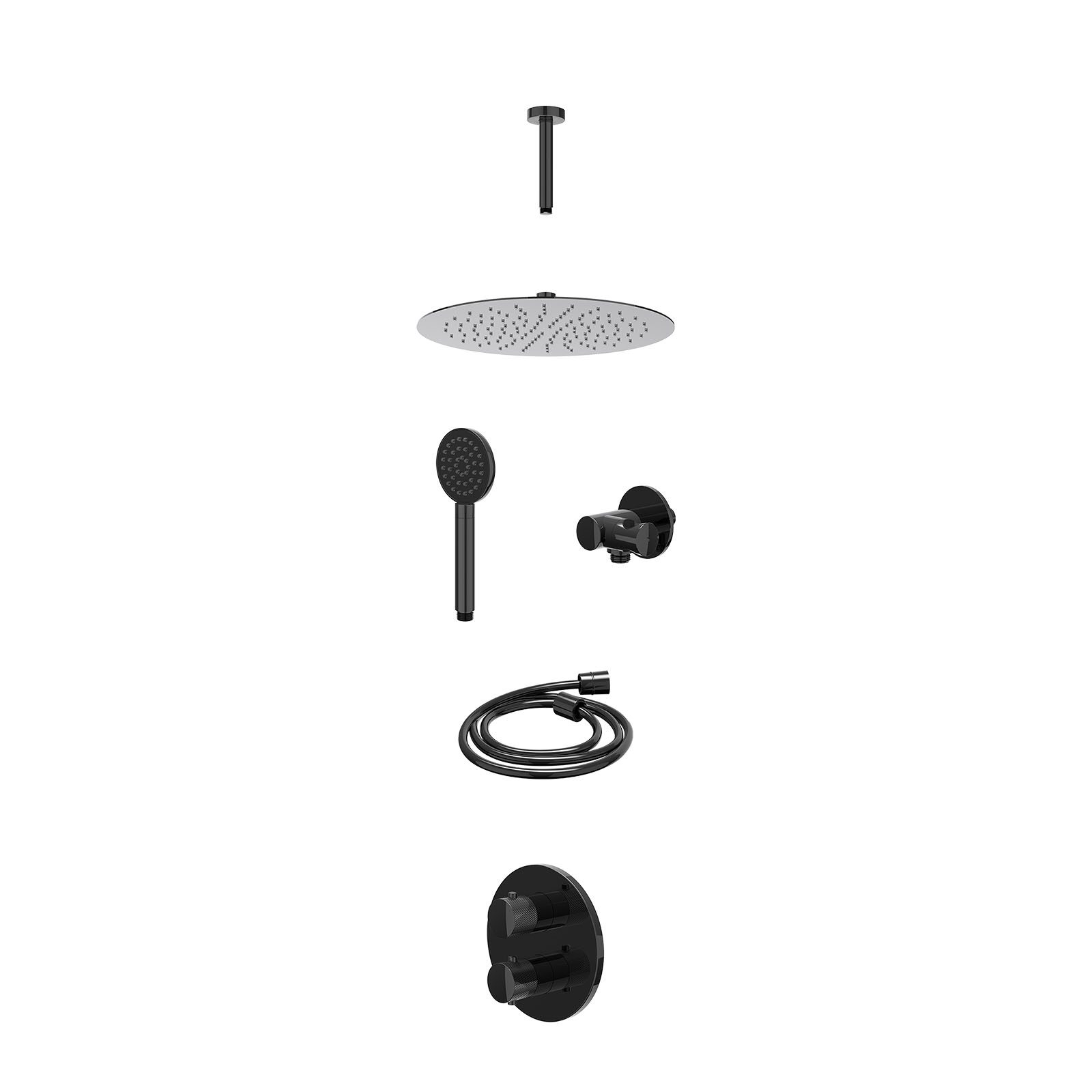 IVY Nexus Regendoucheset inbouw 2-weg - 30cm slim - plafond 15cm - verstelbare steun - satin spray - excl. inbouwbox - Zwart chroom