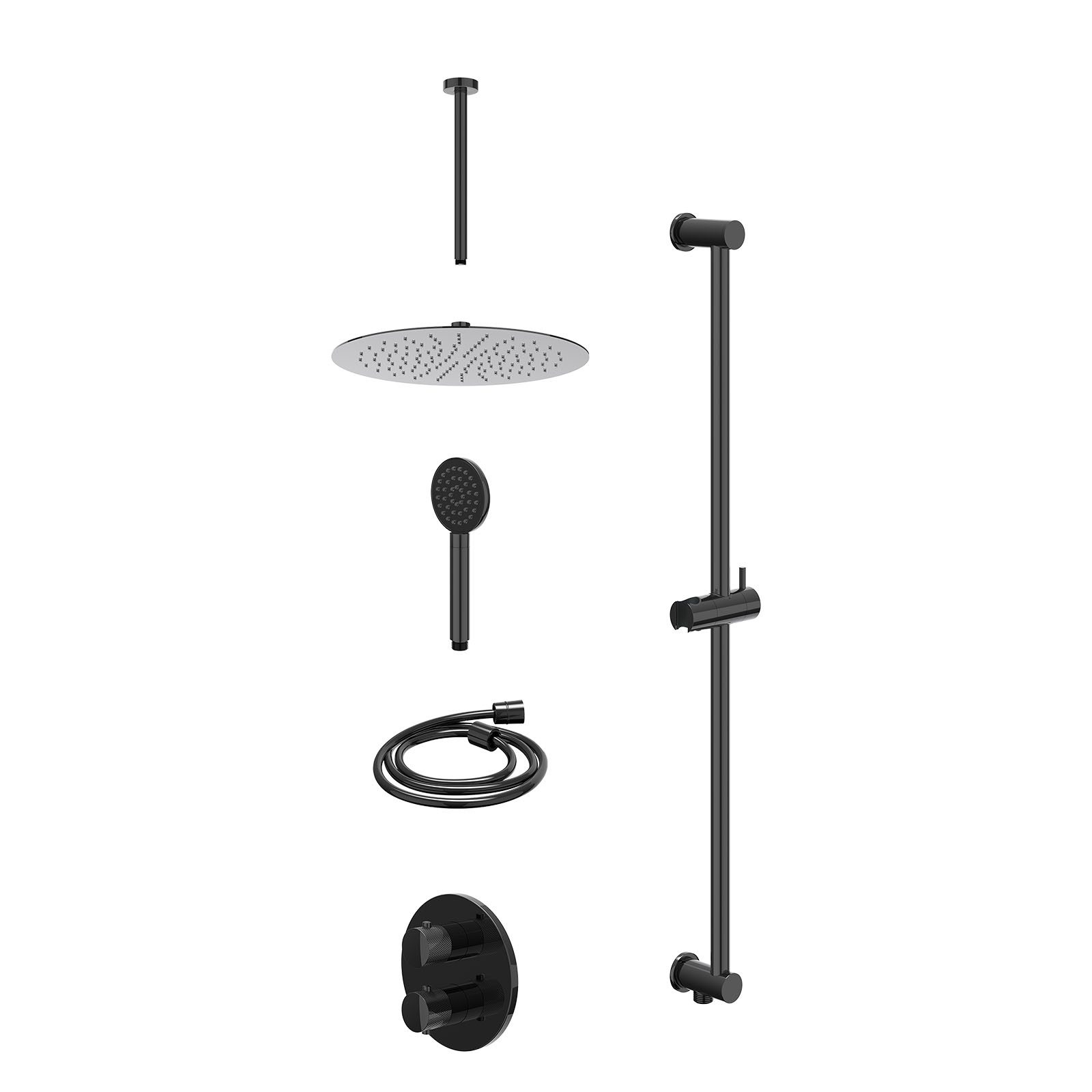 IVY Nexus Regendoucheset inbouw 2-weg - 30cm slim - plafond 30cm - glijstang - satin spray - excl. inbouwbox - Zwart chroom