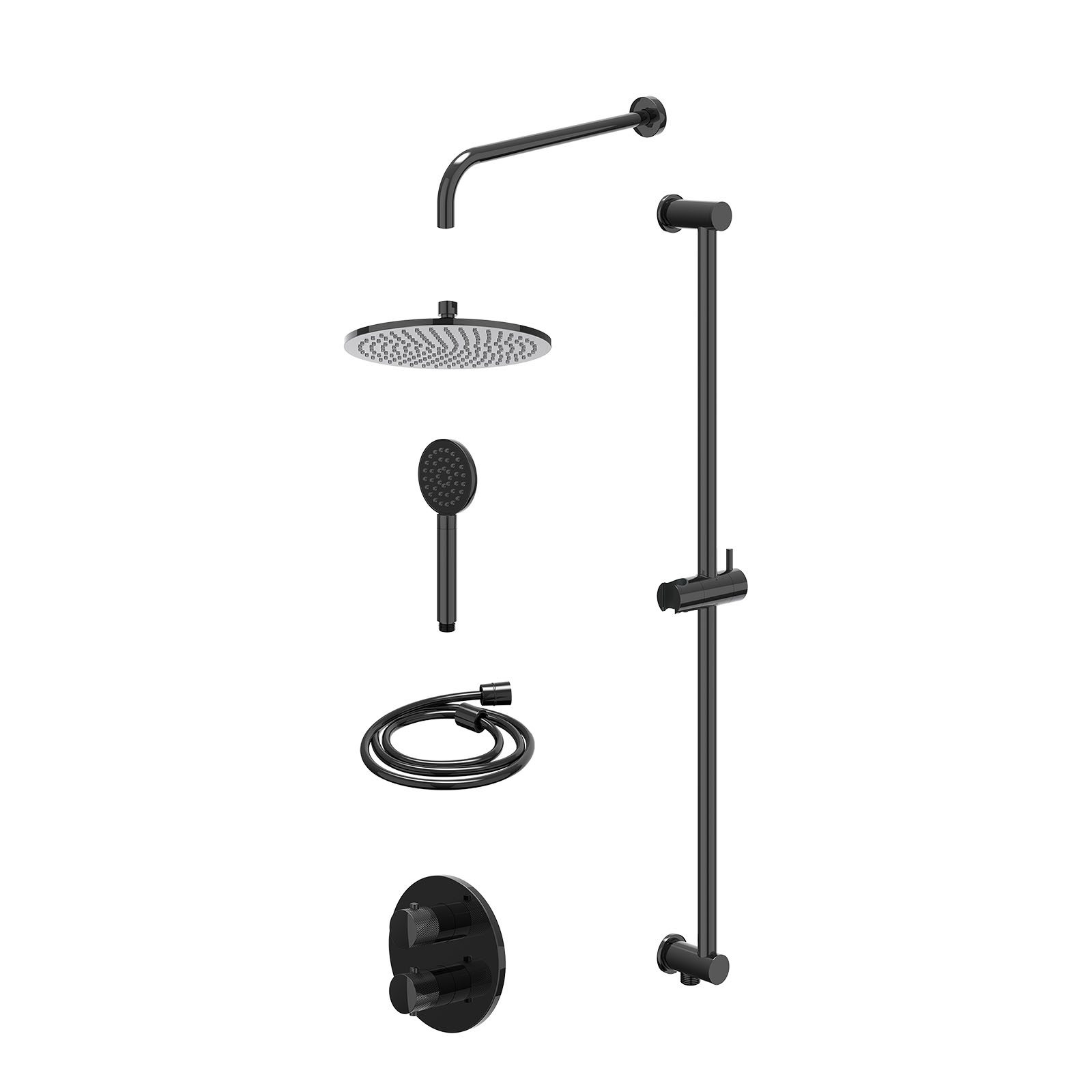 IVY Nexus Regendoucheset inbouw 2-weg - 25cm medium - wandarm - glijstang - satin spray - excl. inbouwbox - Zwart chroom