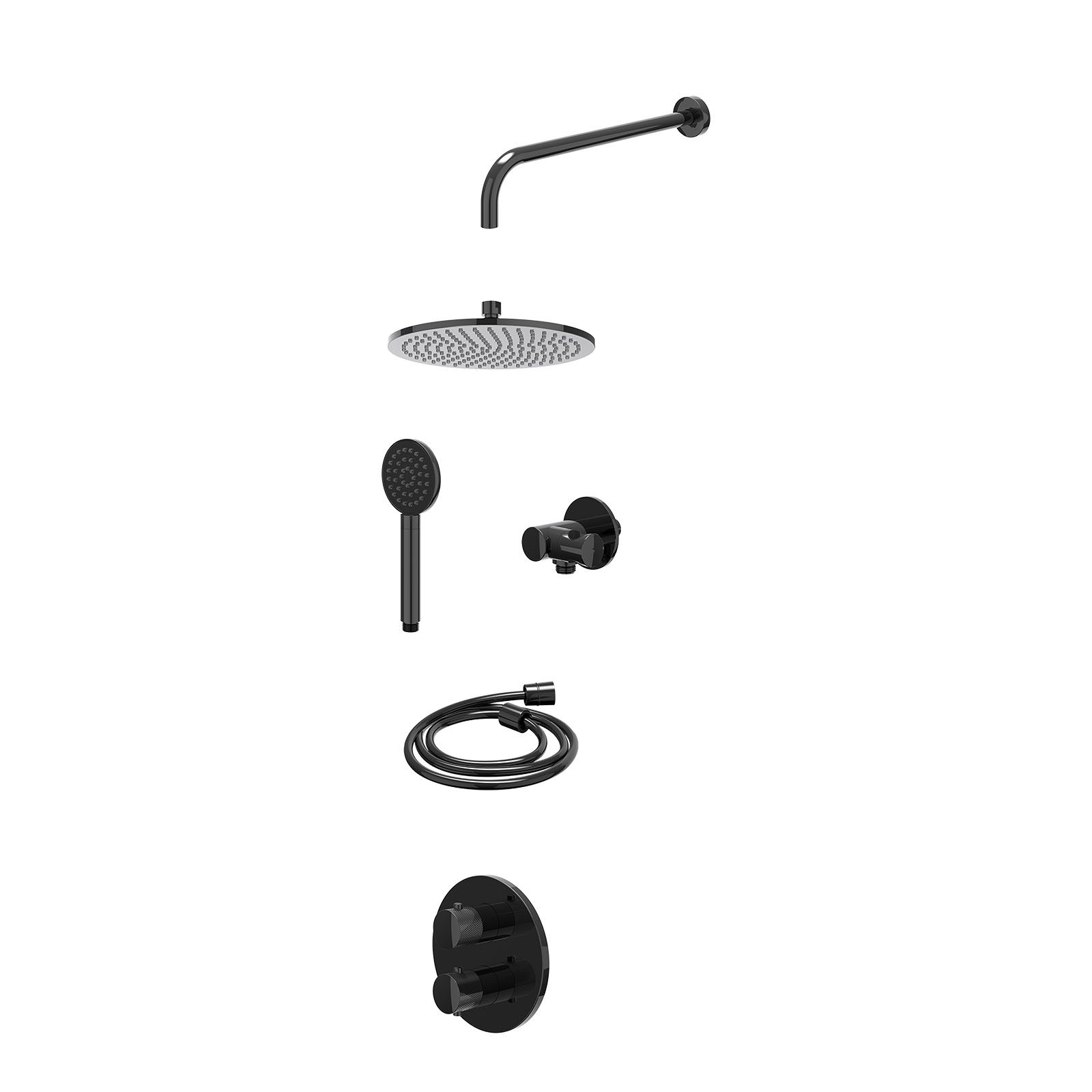 IVY Nexus Regendoucheset inbouw 2-weg - 25cm medium - wandarm - verstelbare steun - satin spray - excl. inbouwbox - Zwart chroom