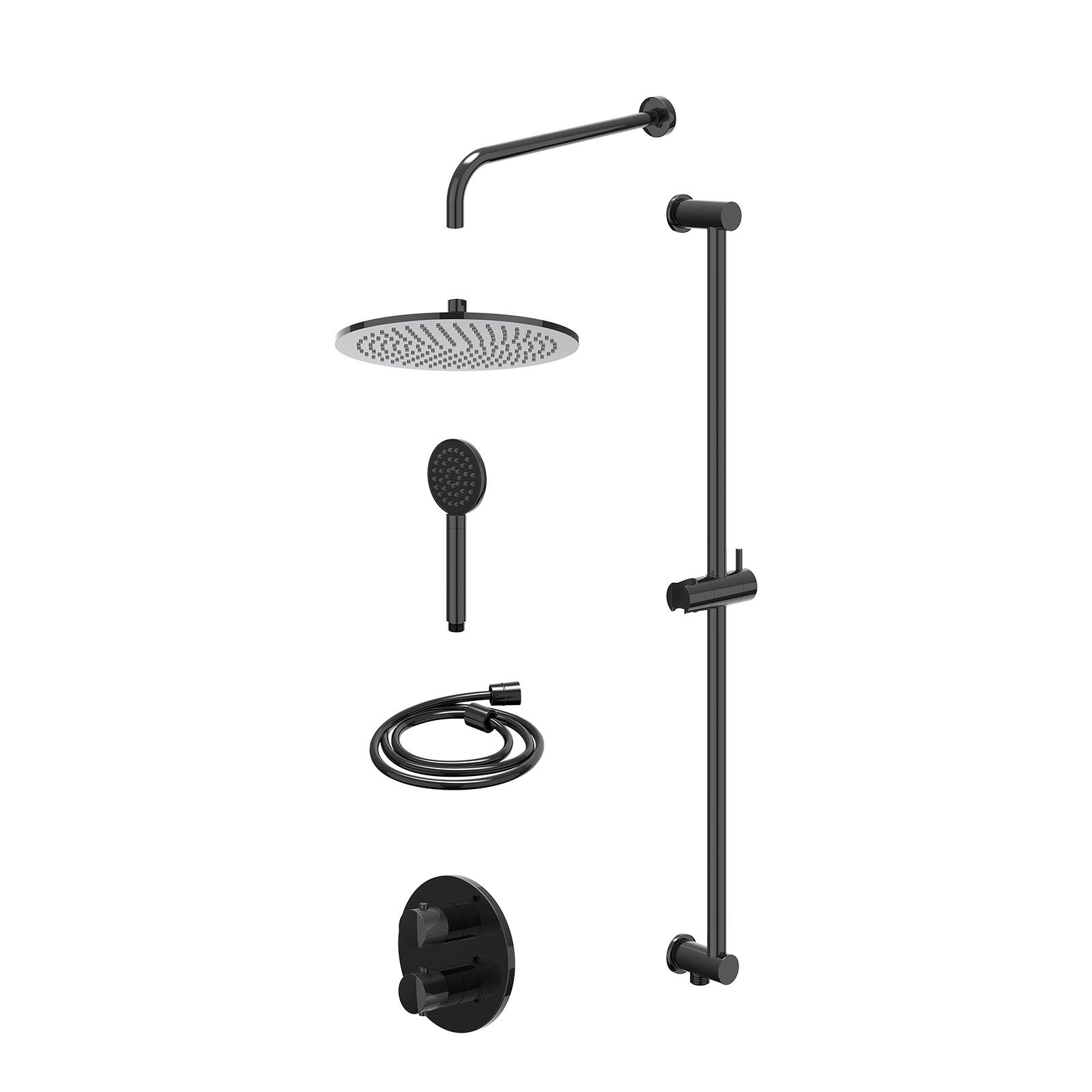 IVY Nexus Regendoucheset inbouw 2-weg - 30cm medium - wandarm - glijstang - satin spray - excl. inbouwbox - Zwart chroom