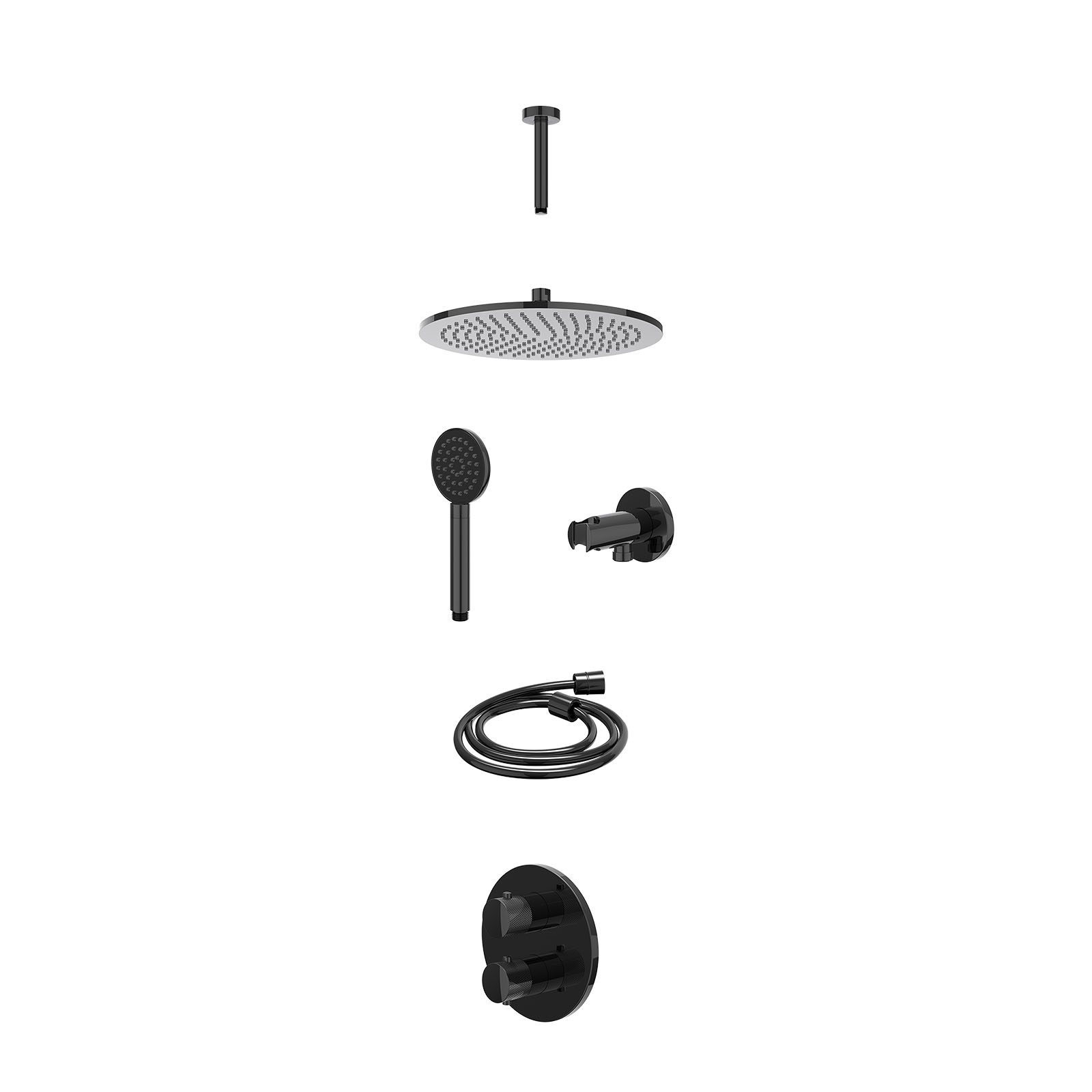 IVY Nexus Regendoucheset inbouw 2-weg - 30cm medium - plafond 15cm - wandhouder - satin spray - excl. inbouwbox - Zwart chroom